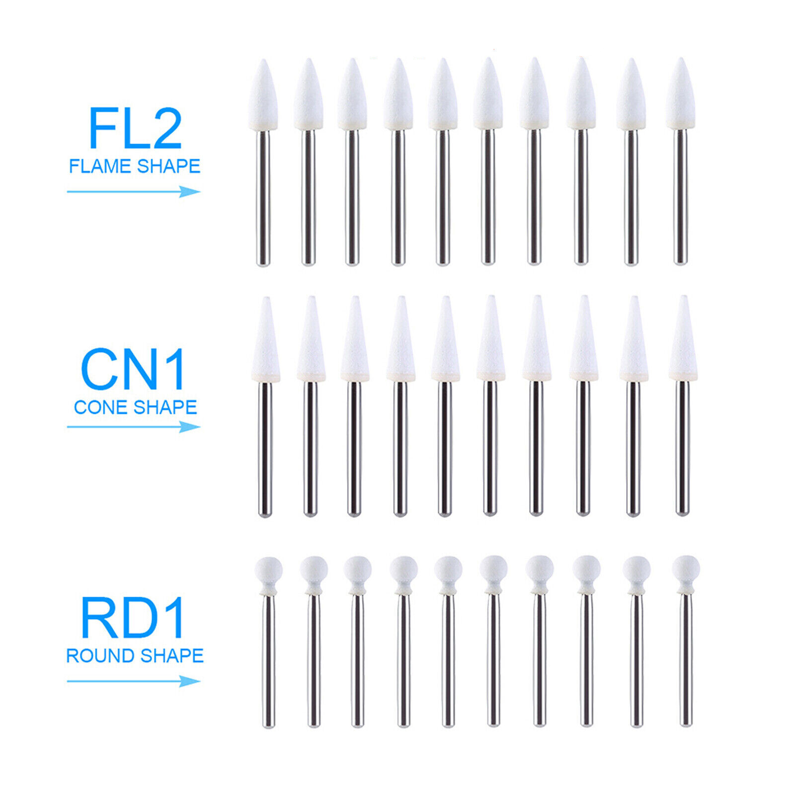 WHITE MOUNTED STONES 12 PER BOX – FL2 -CN1 – RD1 – FL3 ARKANSAS STONE DENTAL