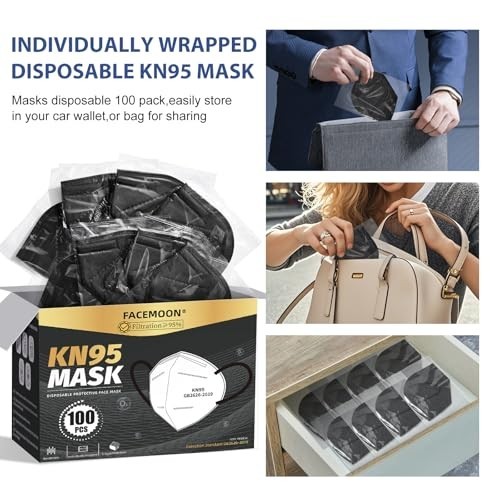 KN95 Face Mask Disposable Adults – 100 Pack 5 Layer Protection Adjustable KN95