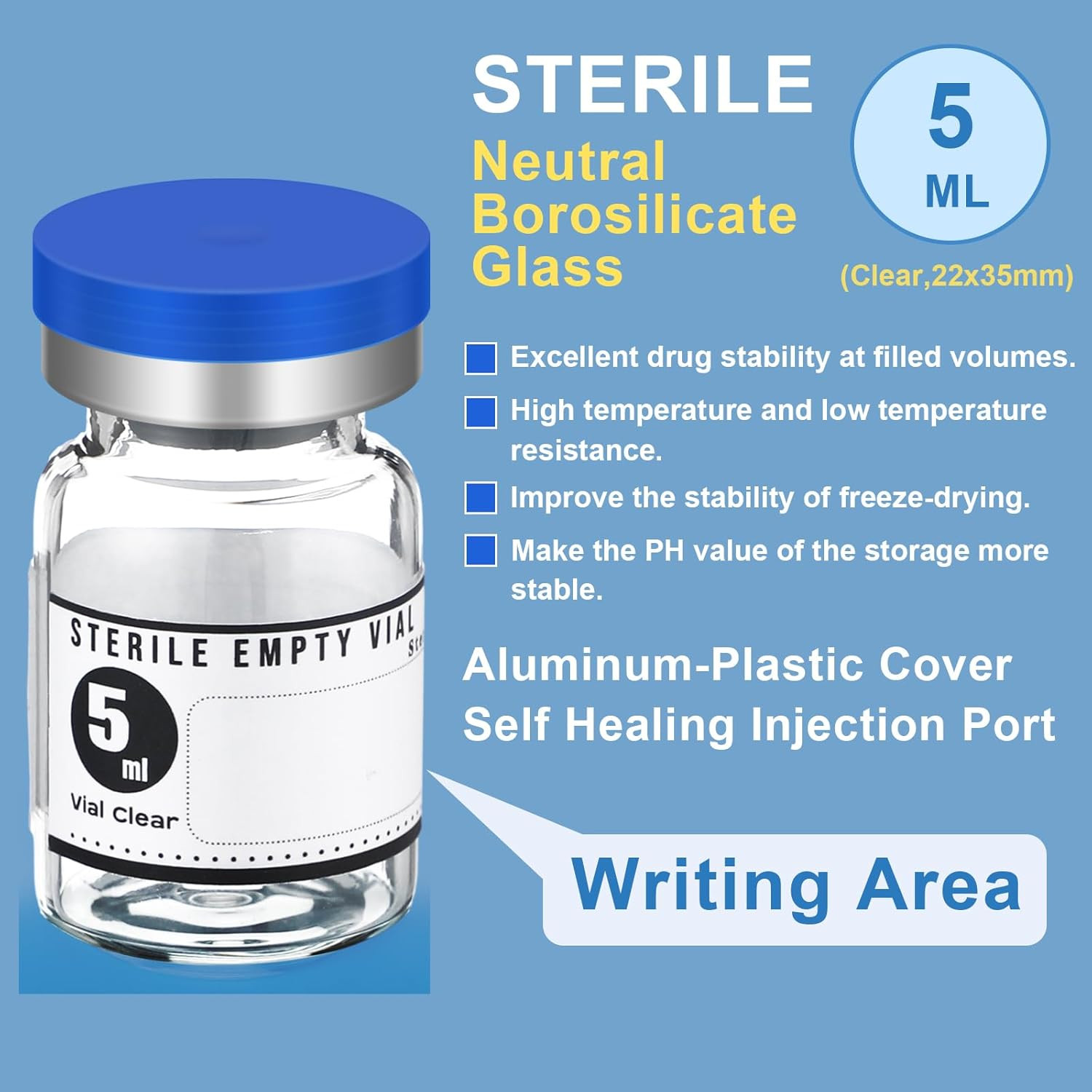 20 Pcs 5Ml Sealed Sterile Empty Vials with Self Healing Injection Port Glass Pen
