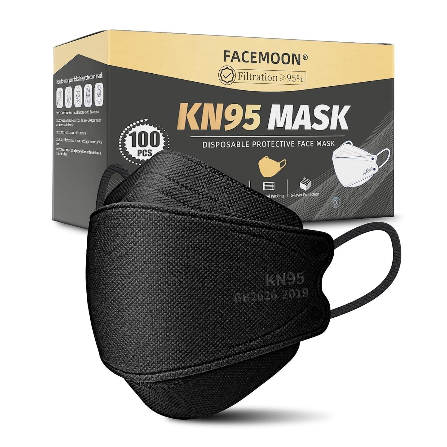 KN95 Face Mask Disposable Adults – 100 Pack 5 Layer Protection Adjustable KN95