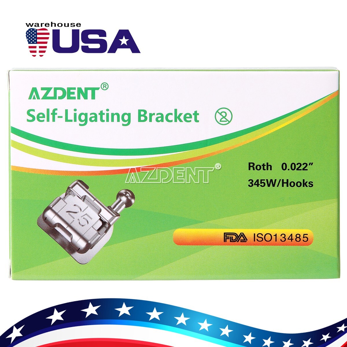 10XDental Orthodontic Self-Ligating Brackets Brace Metal Mini Roth.022 Hooks 345