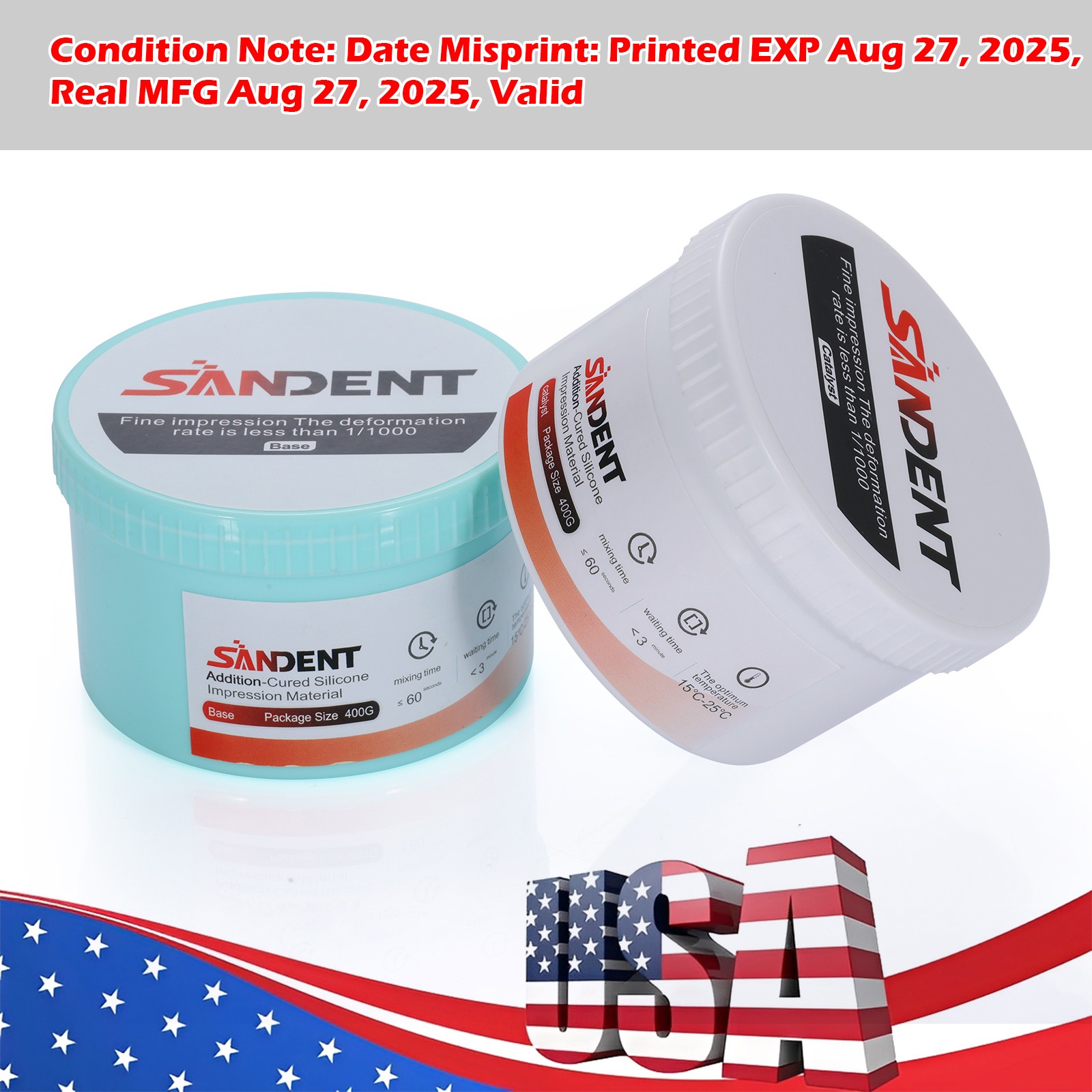 10*Dental SANDENT Putty PVS VPS Impression Material Base Fast Set 2x 400g