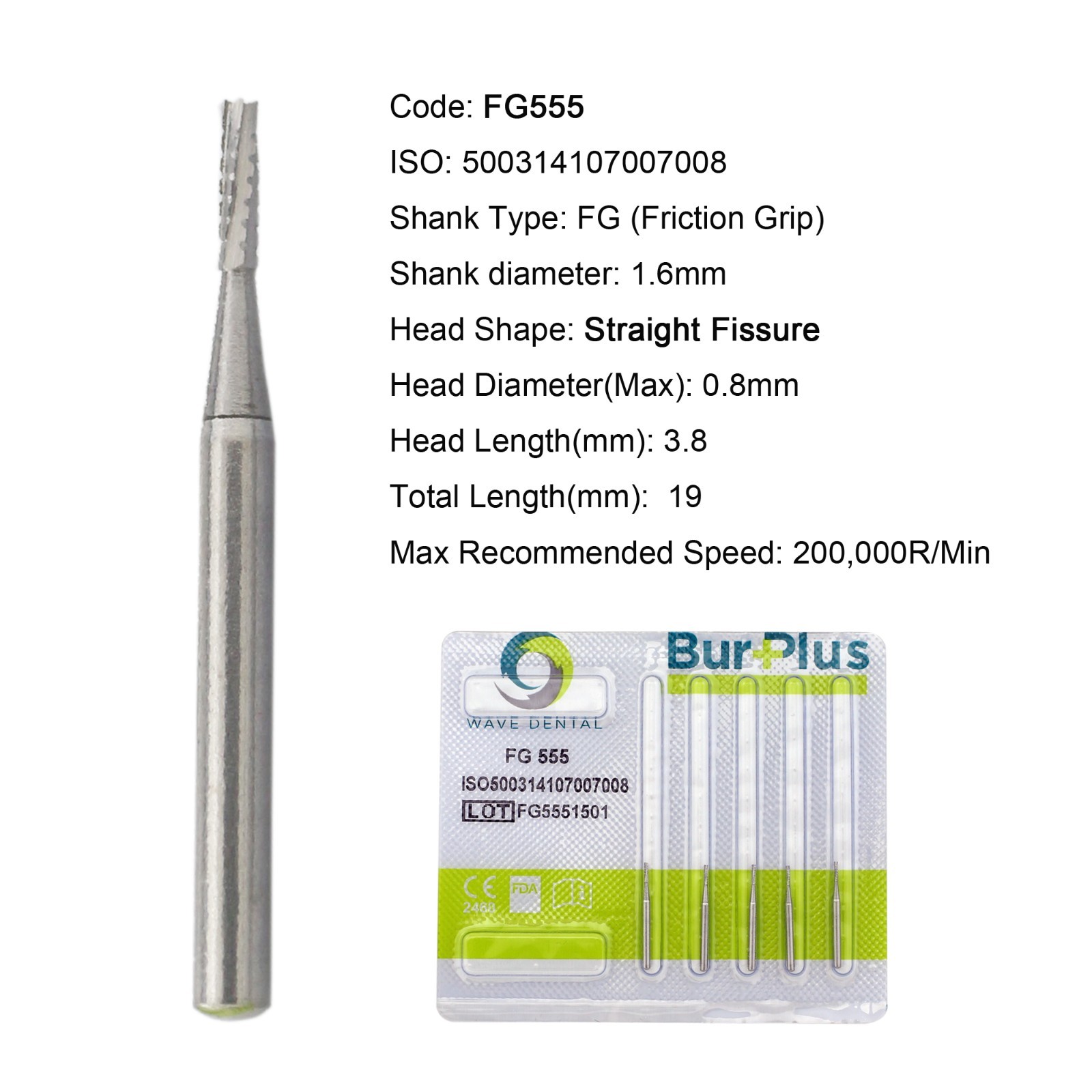 Wave Dental Surgical Burs 25mm Carbide Burs Friction Grip FG 19mm Round Pear 330
