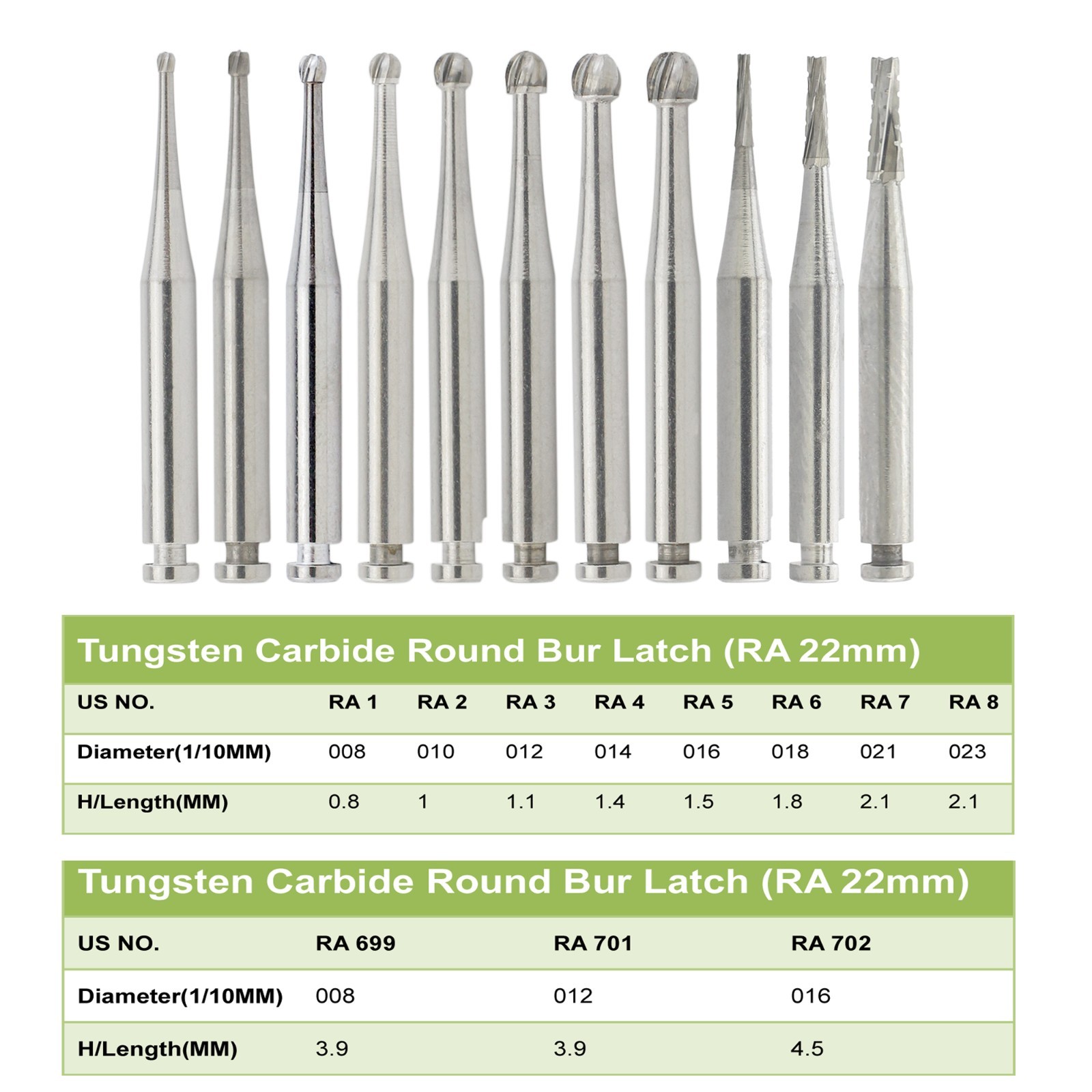 Wave Dental Carbide RA Latch Burs Taper Fissure Round Burr 6 8 701 Contra Angle