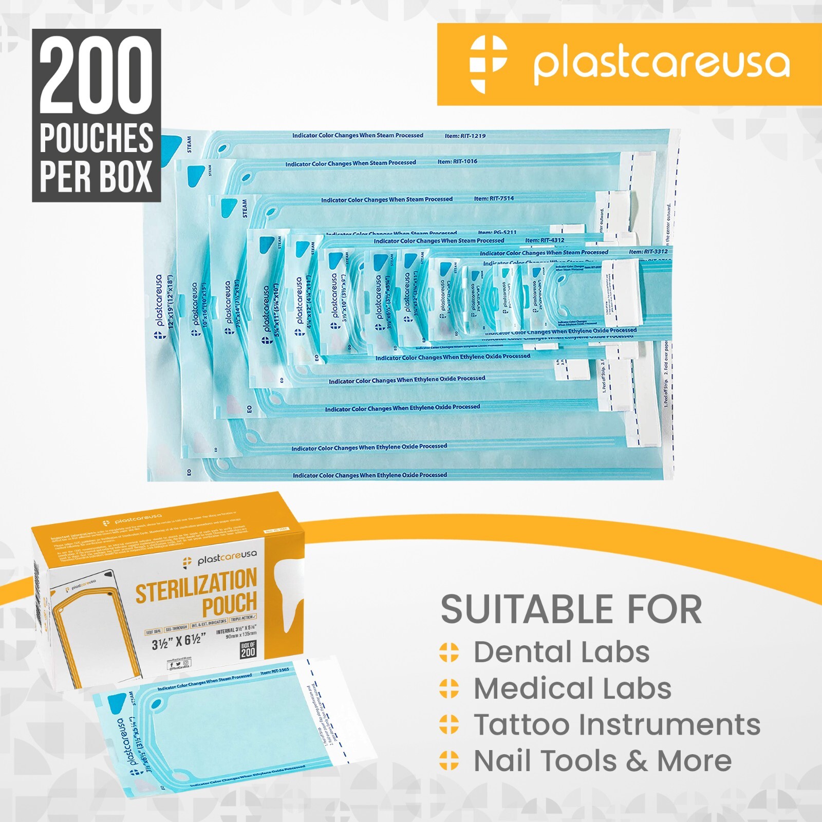 3.5″ x 5.25″ Self-Sealing Sterilization Pouches for Autoclave (1 Box of 200)