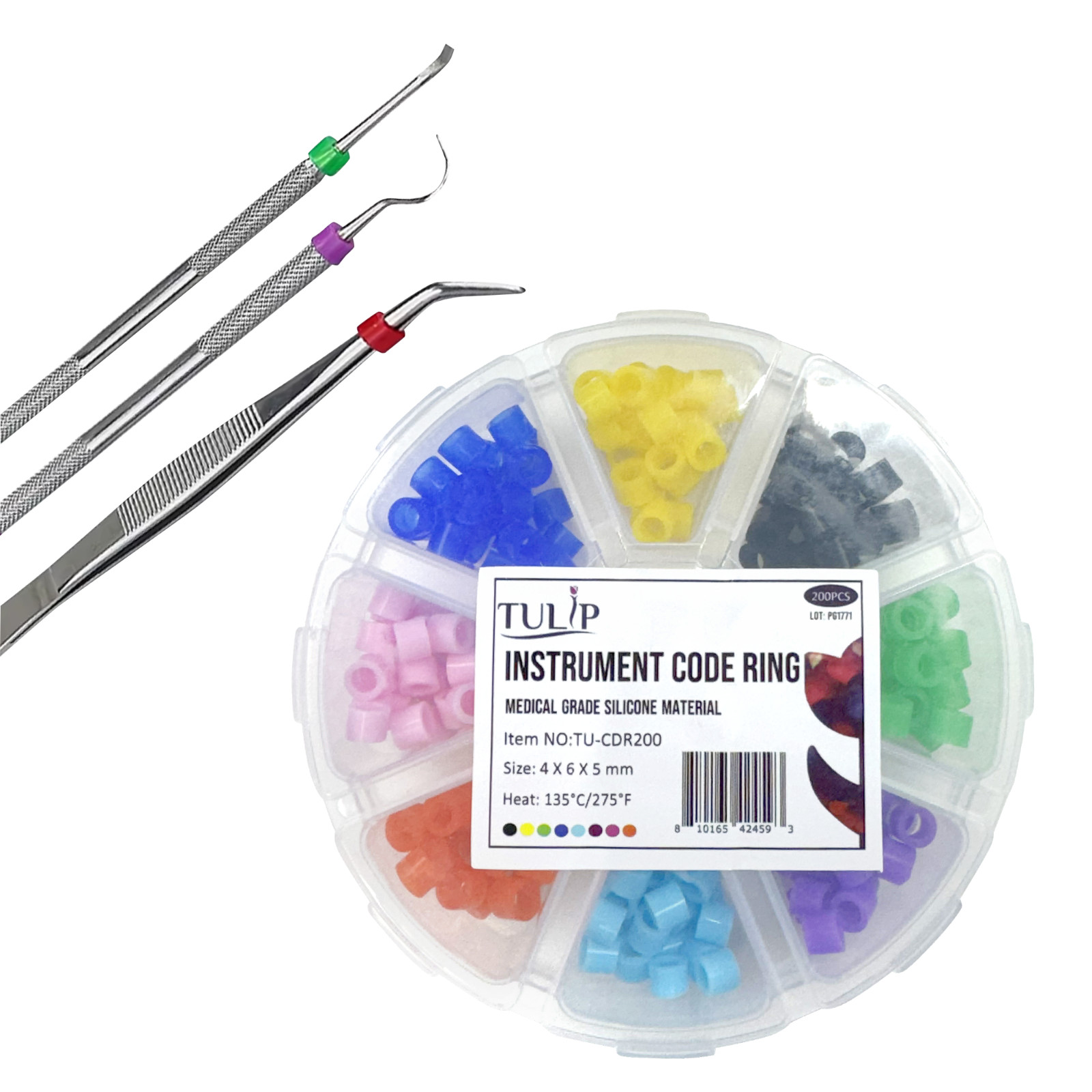 200 Dental Instrument Code Rings, Medical Grade Silicone, 4x6x5mm, Autoclavable
