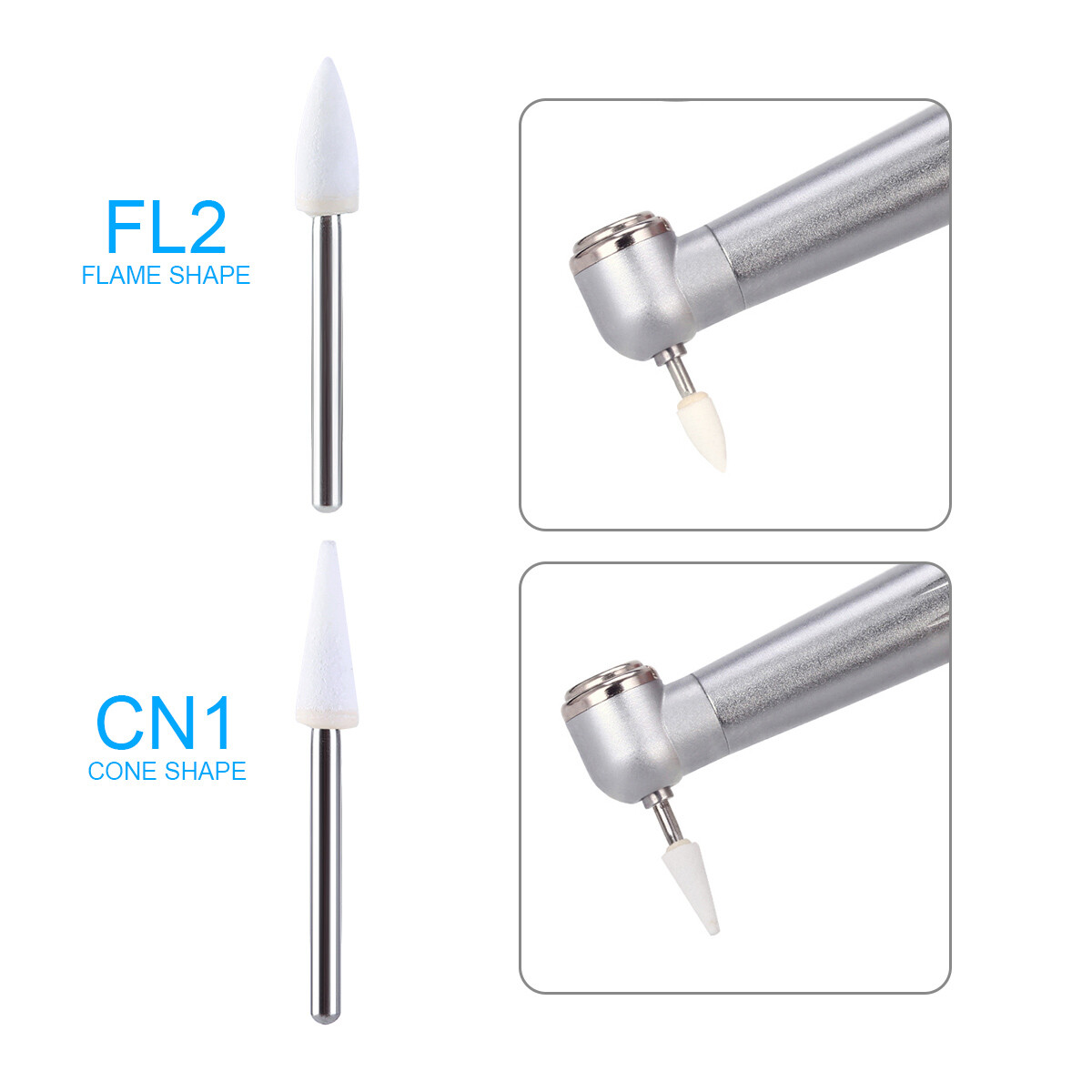 Dental White Stone High Speed Polishing Burs FG Cone/Flame/Round Aluminum Oxide