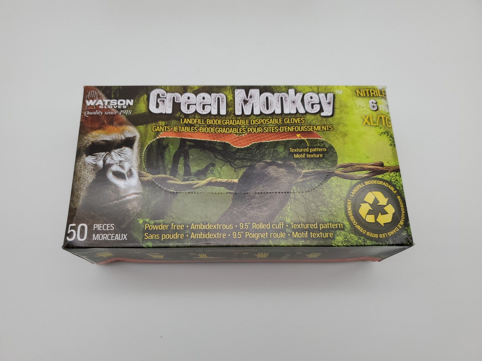 Green Monkey Nitrile Gloves XL Powder Free Textured Biodegradable 6 mil 100 Pack