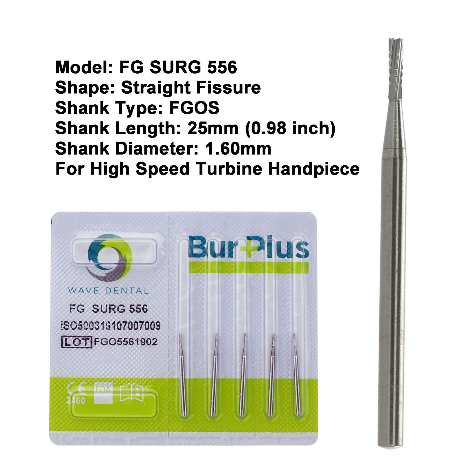 Wave Dental Straight Fissure Burs Surgical High Speed FG SURG 556 557 557L 558