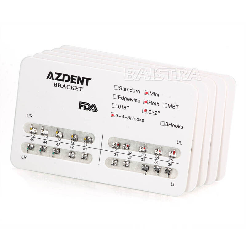10 Packs AZDENT Dental Orthodontic Brackets Braces Mini Roth 0.022″ Hooks 3-4-5