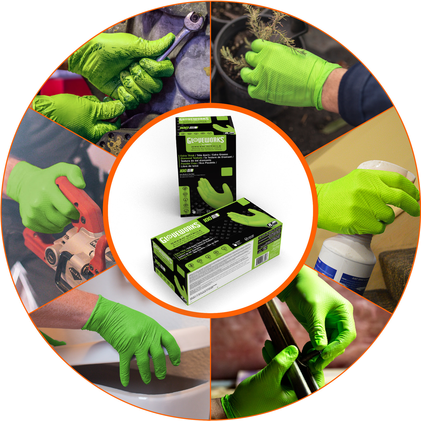 GLOVEWORKS HD Green Nitrile Disposable Industrial Gloves, 8 Mil, Box of 100