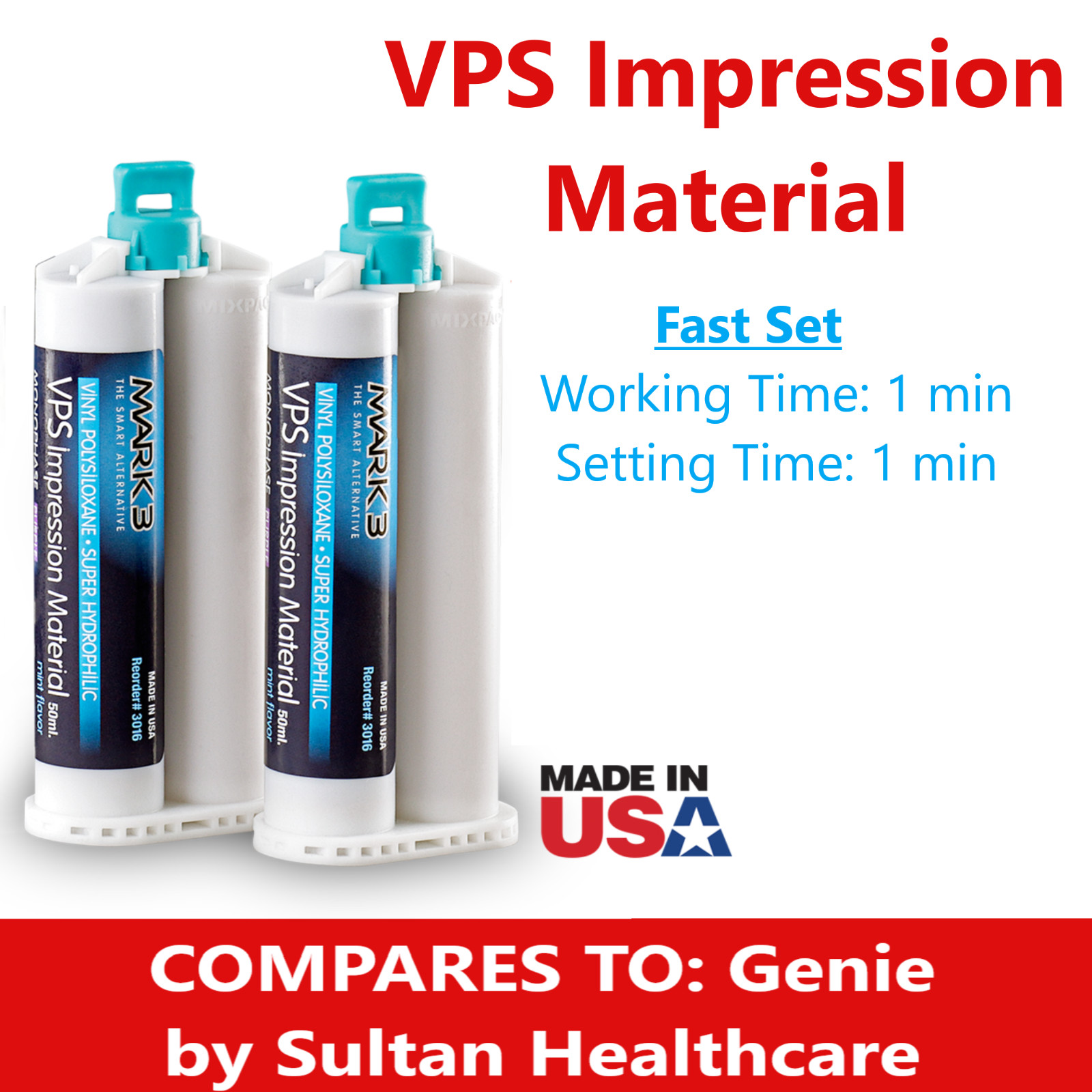 Dental HEAVY BODY FAST SET VPS Impression Material PVS 50ML Cartridge, Exp 12/27