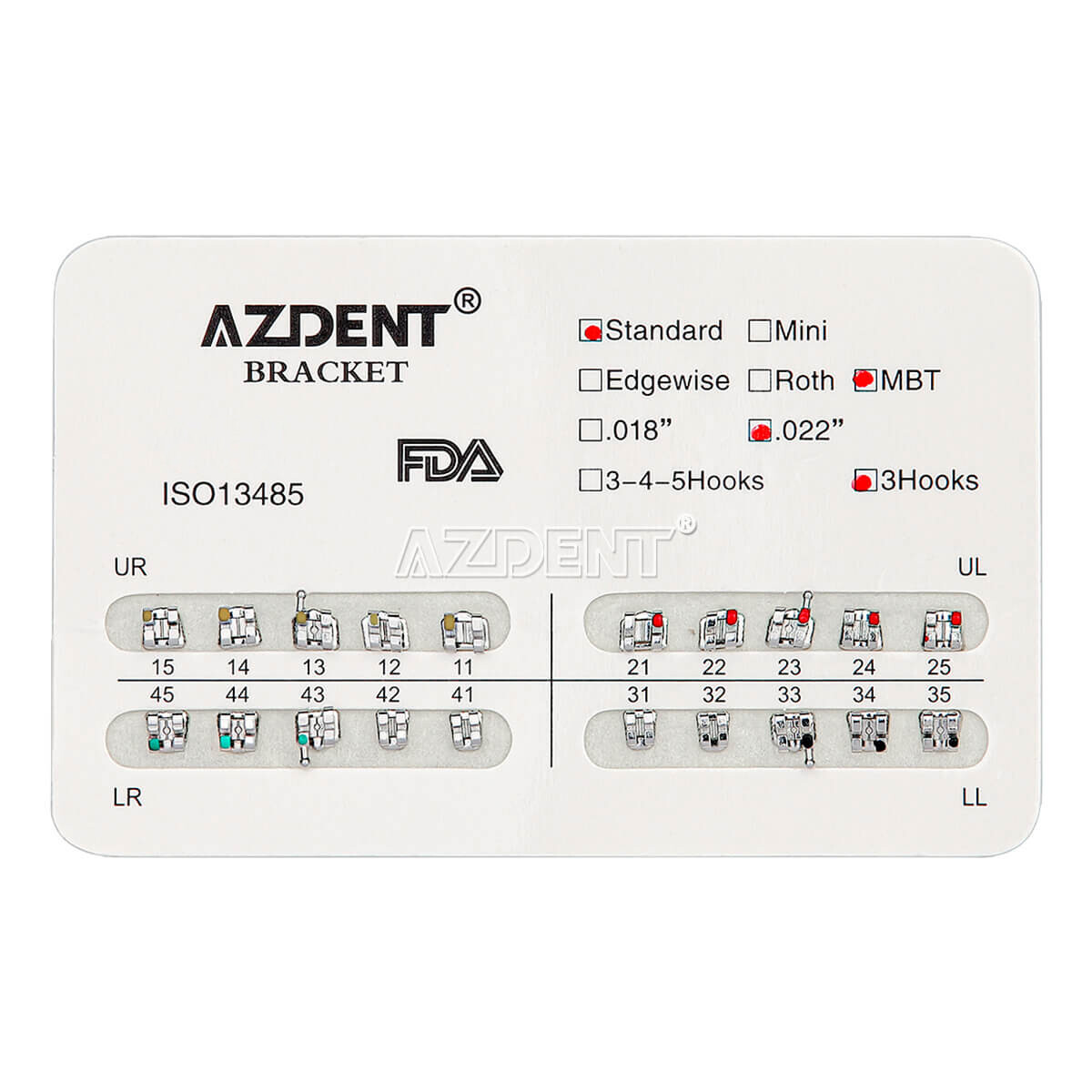 AZDENT Dental Orthodontic Metal Brackets Braces Standard MBT.022 Hooks 345 USA