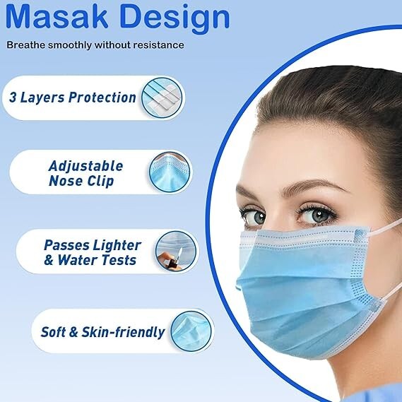 GP Craft 50/100 Pcs Disposable Face Cover 3-Ply Filter Breathable Earloop Masks