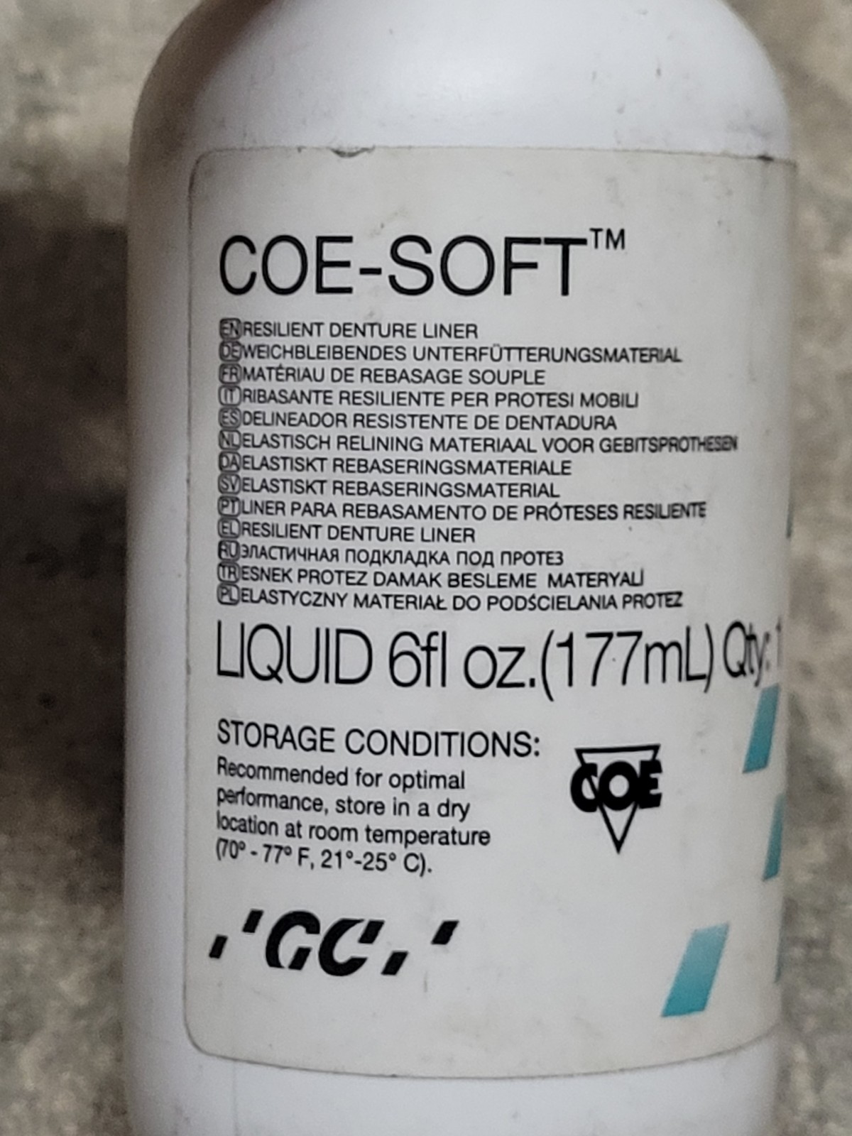 Coe-Soft 6fl oz Liquid Denture Reline Material, EXP: 06/2027
