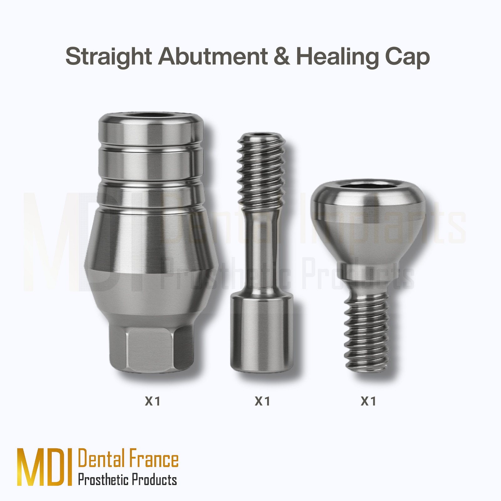 Straight Abutment | screw | Healing Cap | Internal Hex 2.42mm | MDI FRANCE