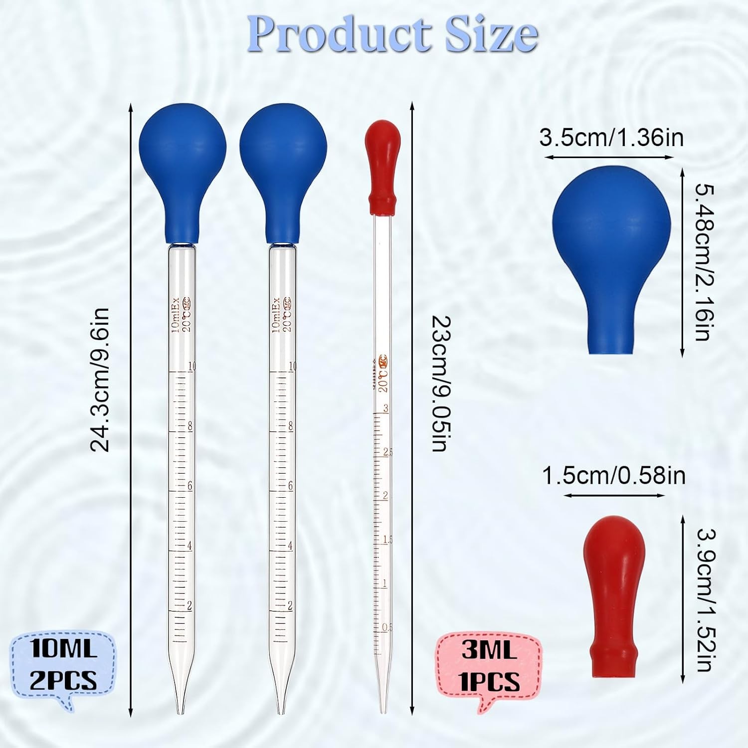 3Pcs Glass Pipettes Dropper, 10ml Graduated Liquid Dropper with Rubber Bulb f…