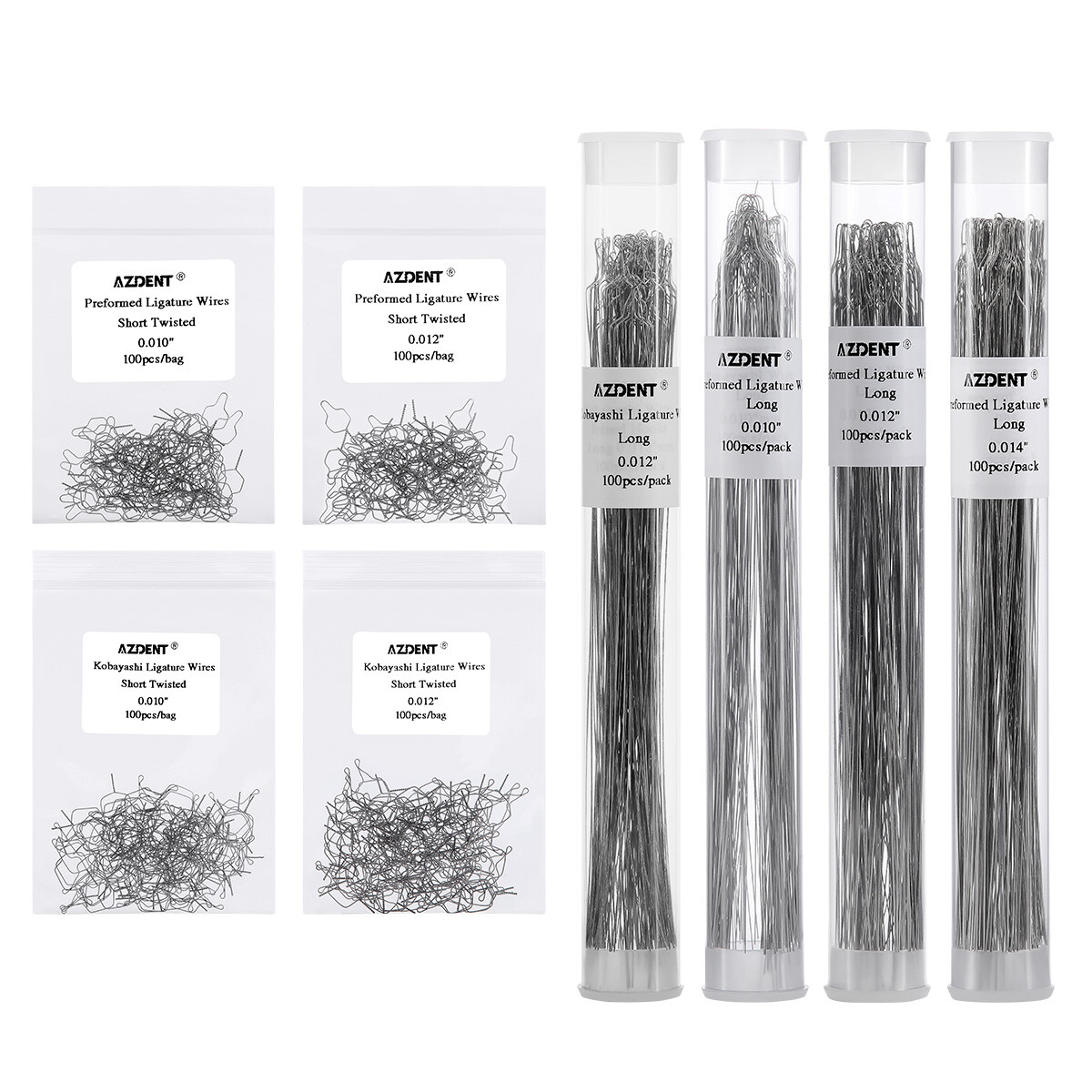 AZDENT Dental Ortho Wire Preformed/Kobayashi Ligature Wire Ties Long/Short Twist