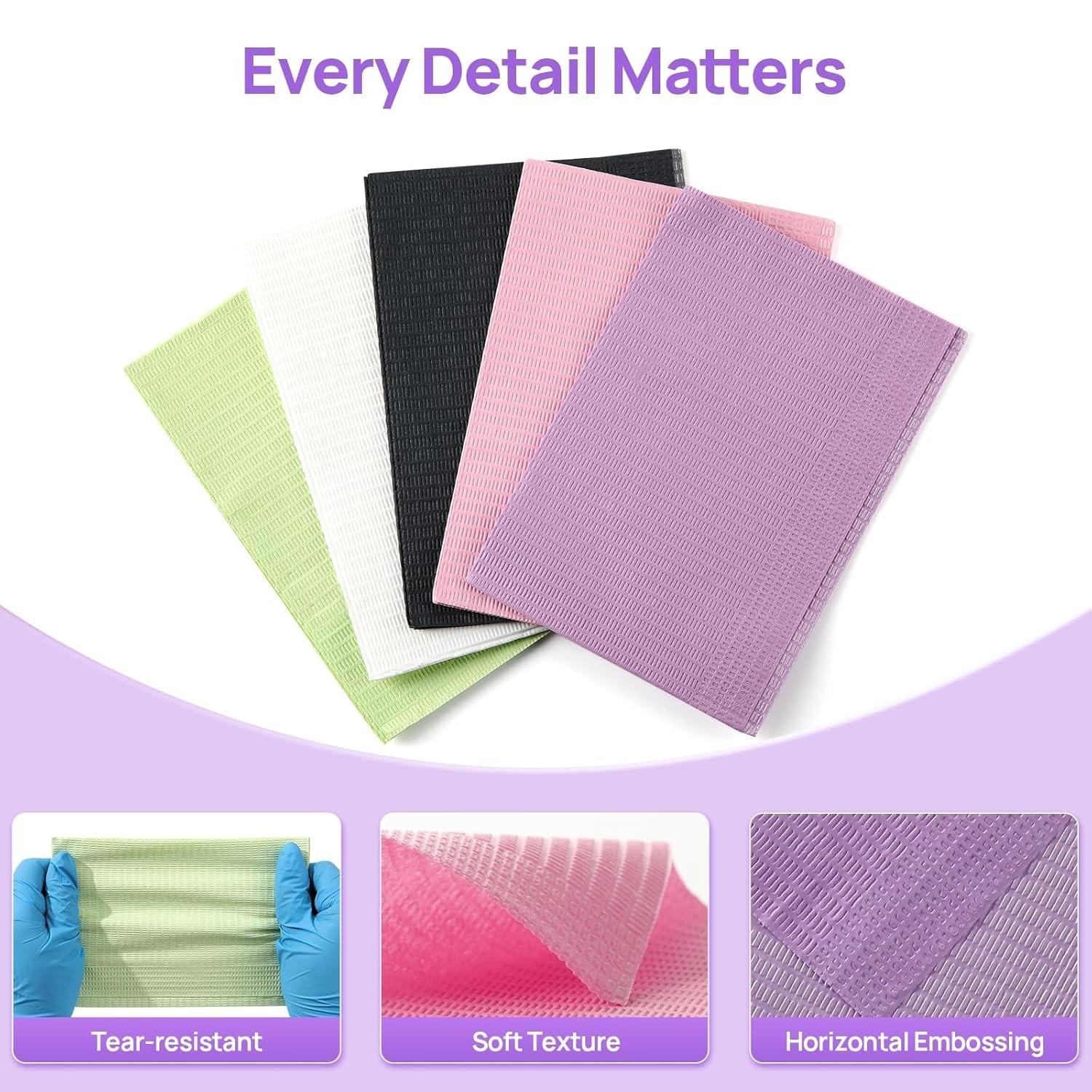 Dental Bibs, Purple, 50 Pieces, Disposable,13″ x 18″ 2-Ply Paper 1-Ply Film D…