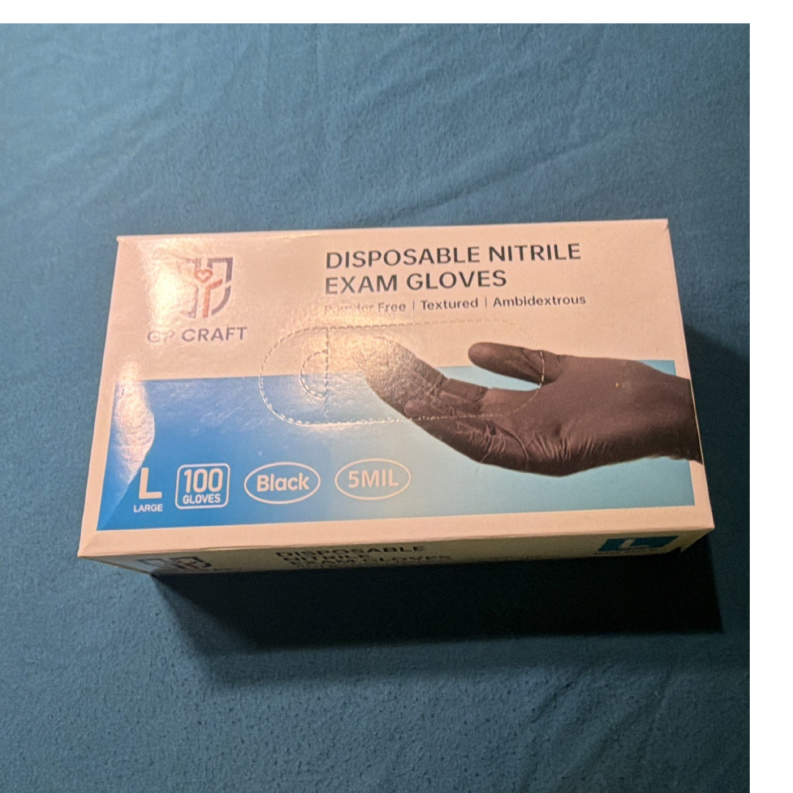 GP CRAFT Nitrile Exam Gloves Powder-Free Textured Black Large 100 Count
