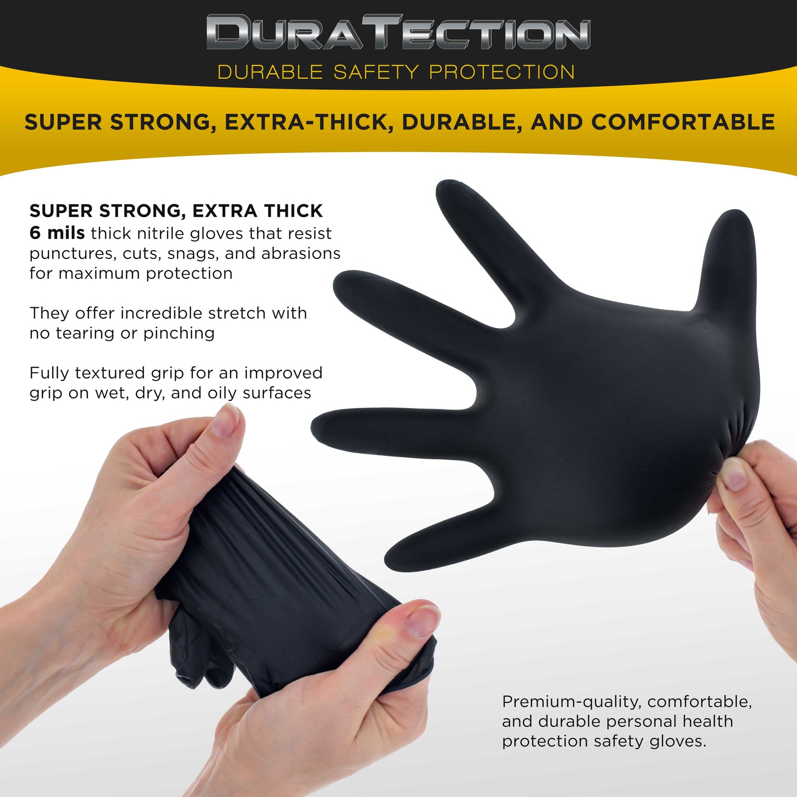 Dura-Gold HD Black Nitrile Disposable Gloves, Box of 100, Size Medium, 6 Mil