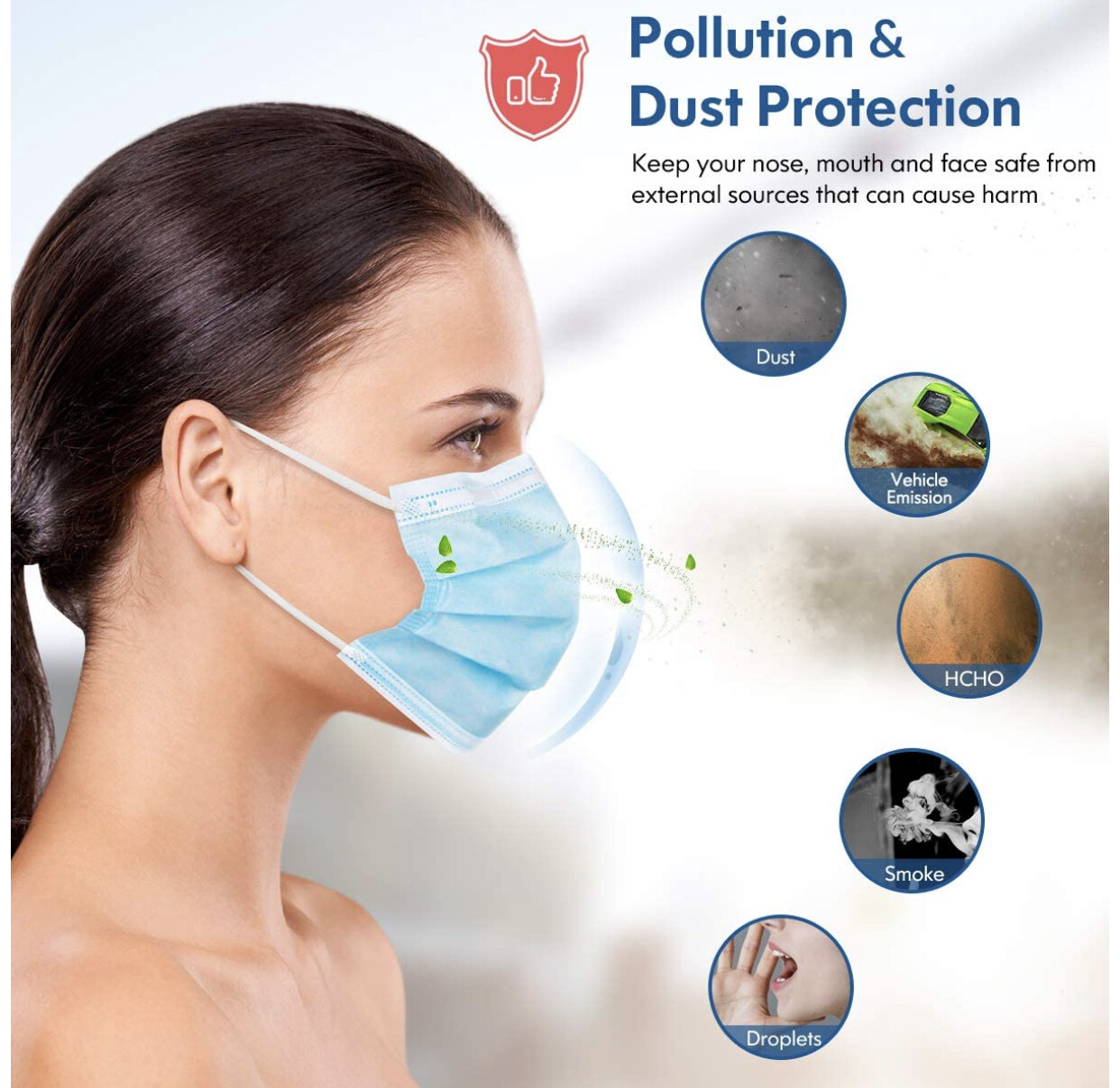 50 PCS Blue Face Mask Mouth & Nose Protector Respirator Masks with Filter