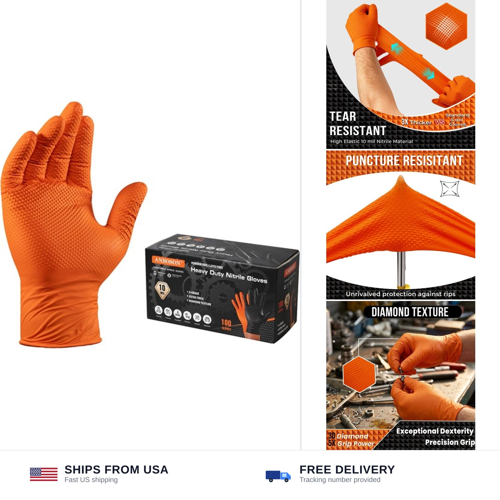 ANBOSON 10 Mil Diamond Textured Nitrile Gloves, Heavy Duty Disposable, Extra …