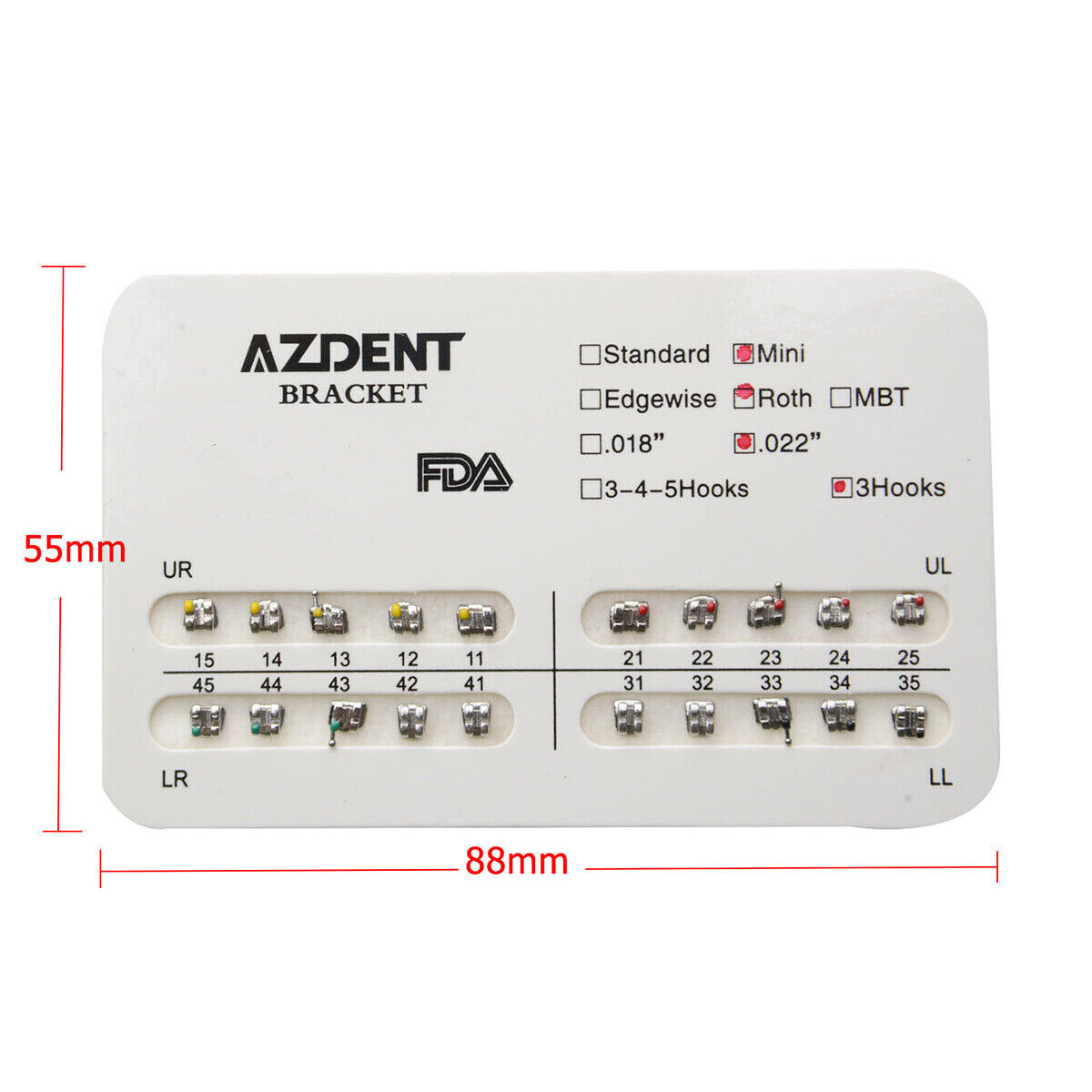 AZDENT Orthodontic Dental Brackets Braces Mini Standard Roth MBT.022/.018 Hooks