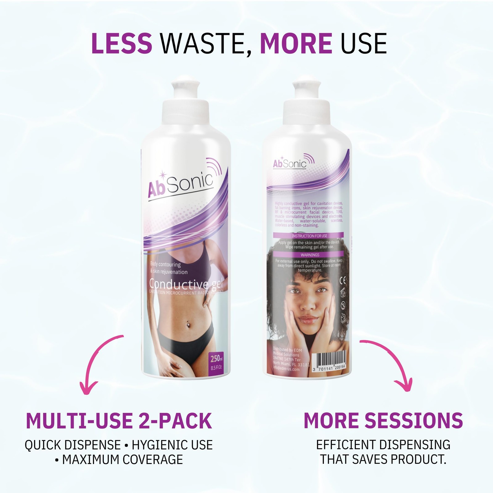 Absonic Conductive Gel for Ultrasound, Cavitation, 2 x 8.5 oz Bottle