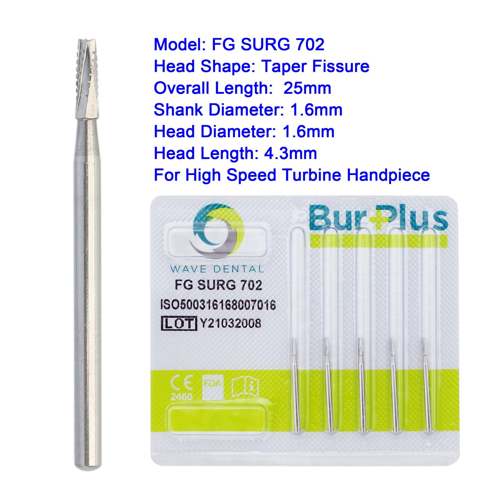 Wave Dental FGOS Surgical Burs Long Carbide Burr 25mm FG SURG 557 702 Round 4 6