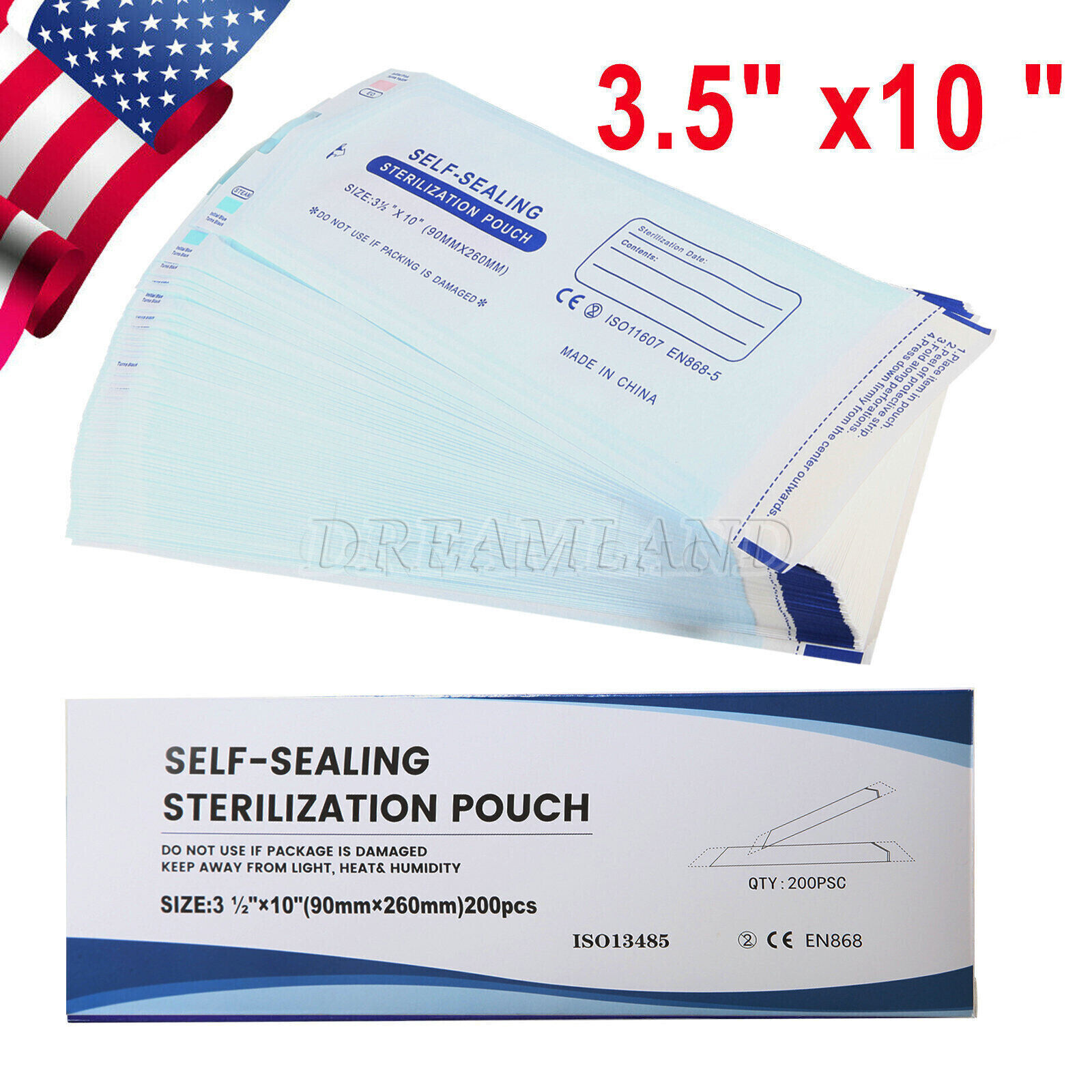 up to 2000 Sterilization Pouches 3.5″ x 10″ Dental Medical Self Seal Pouch Bag