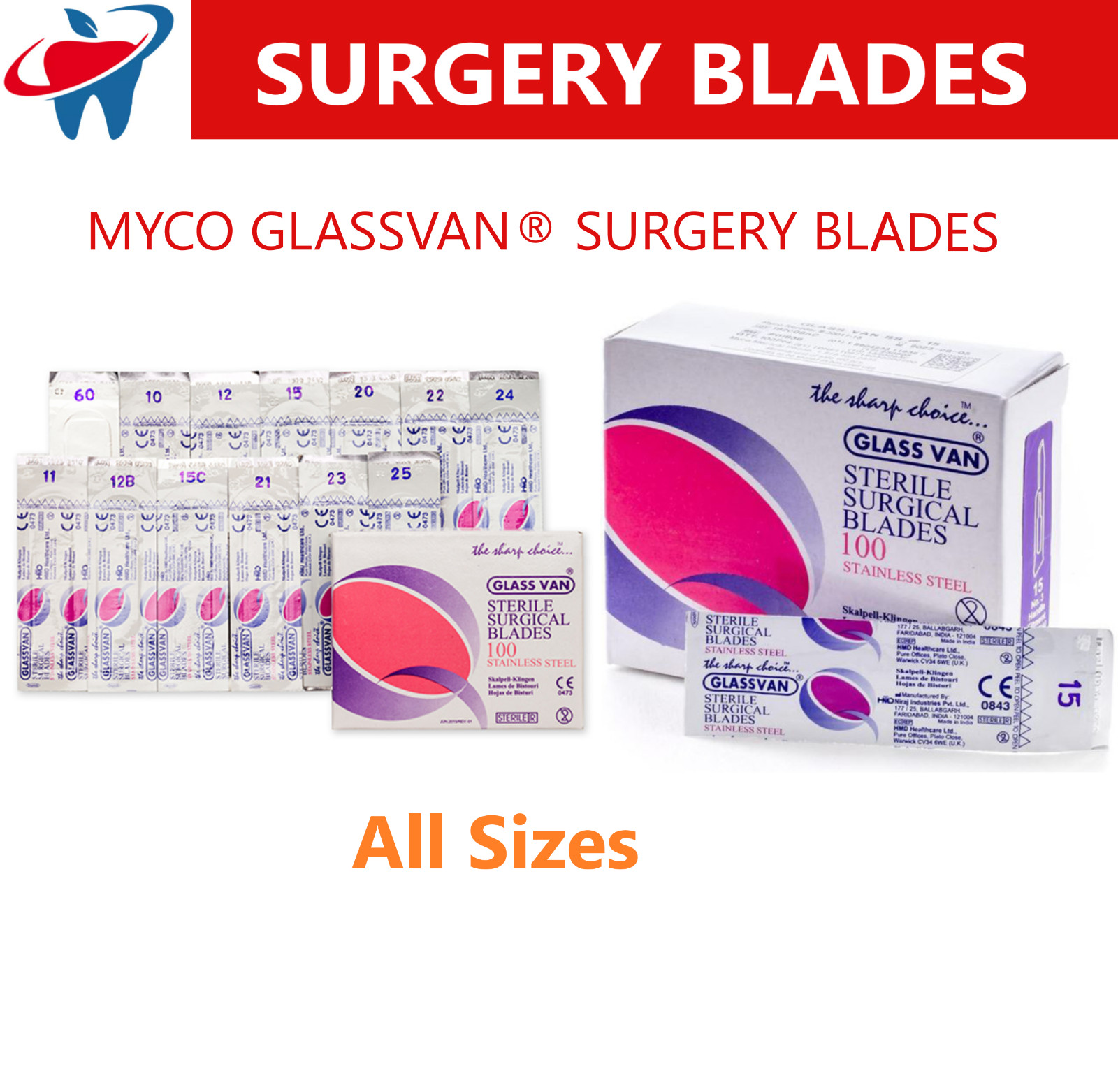 Myco GLASSVAN Stainless Steel Blades Sterile Surgical Blade #10, #15, #12B, #25