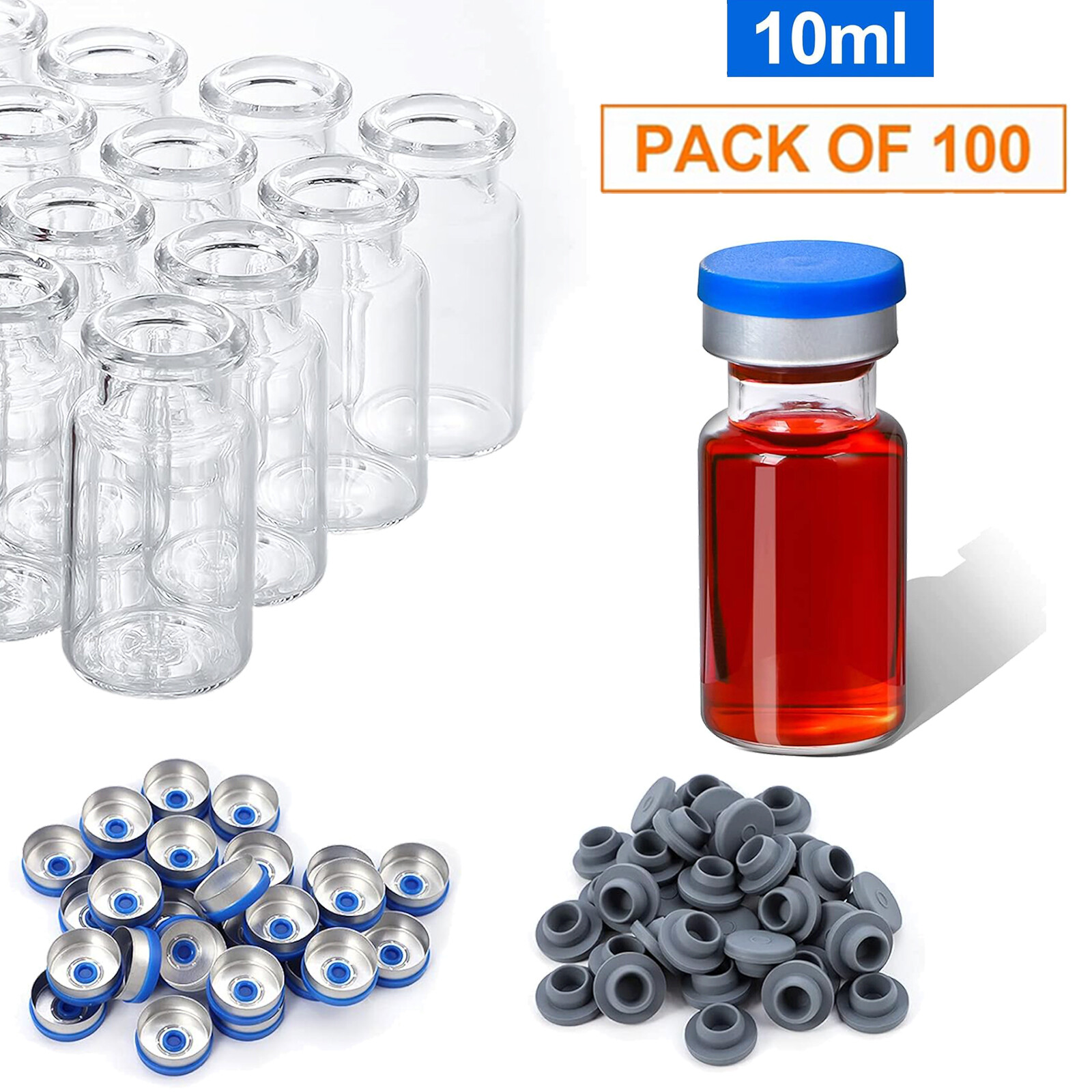 100/200/300/400/500 10ml Glass Clear Bottom Headspace Vial &Plastic-Aluminum Cap