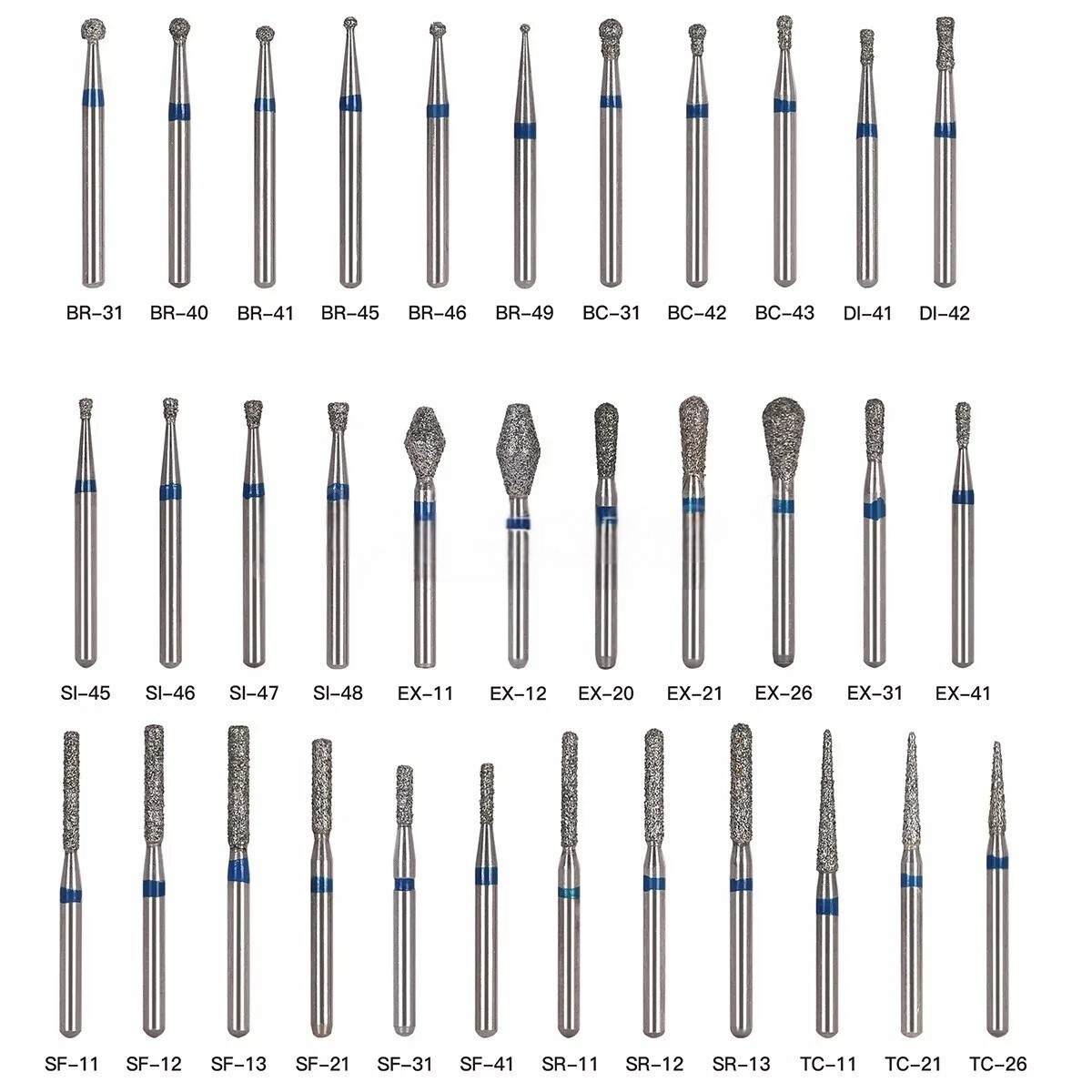 100 Types Dental FG Diamond Burs For High Speed Handpiece Friction Grip CE