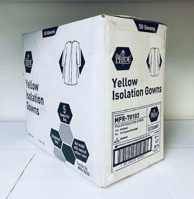 MedPride Disposable Isolation Gowns Yellow, Universal (50 Pcs/Cs ) 5/Bg/10Bg/Cs