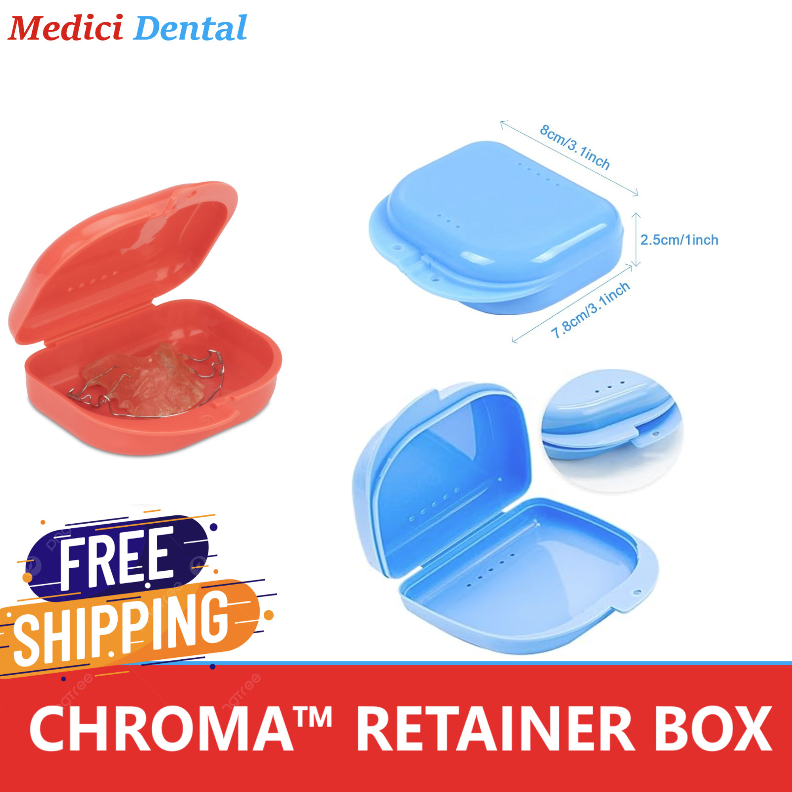 Dental Retainer Denture Storage Case Box Mouthguard Container Neon Set Up to 200