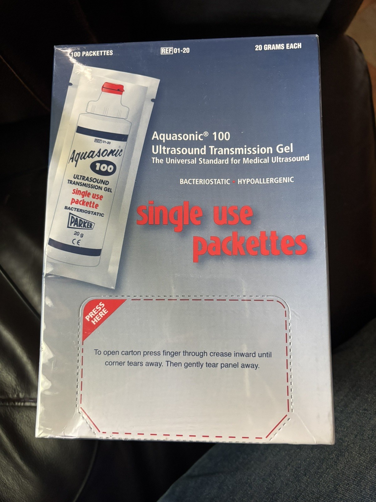 BOX OF 100 Parker Aquasonic 100 Ultrasound Gel 01-20 20g Packets EXP 2/2026