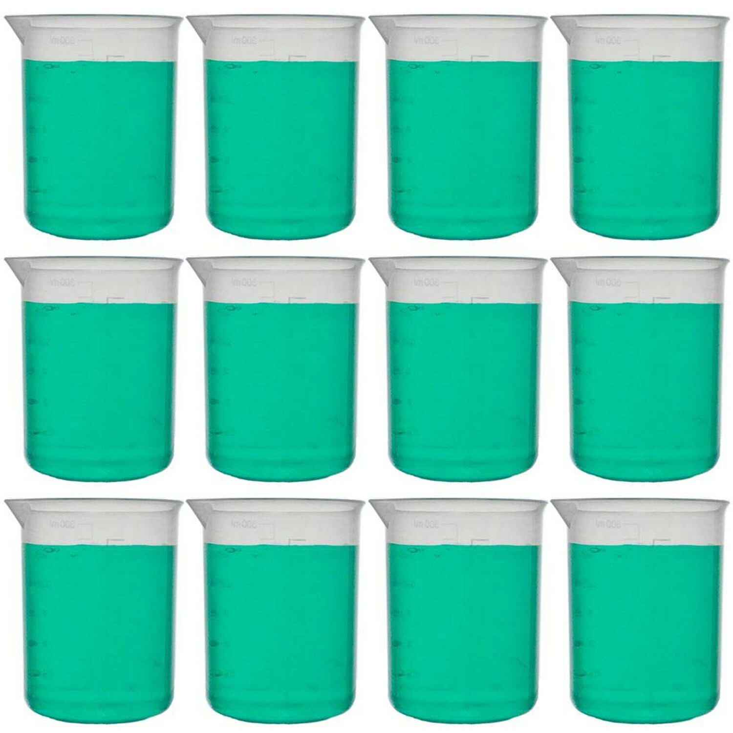 250ml Plastic Beaker, Low Form, Molded Graduations, Polypropylene (Pack of 12)