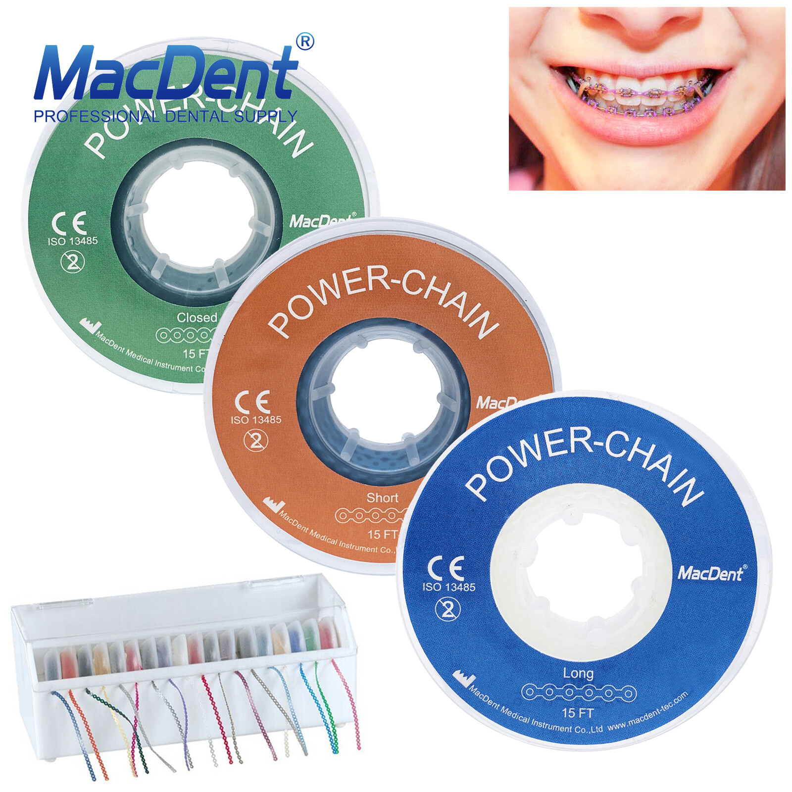 Dental Orthodontic Elastic Rubber Power Chain Braces Bands Short/Long/Close