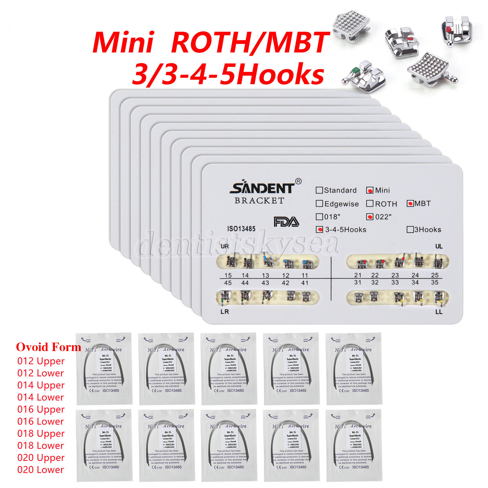 Dental Arch Wire Niti Round / 10 Packs Dental Orthodontic Metal Brackets Braces