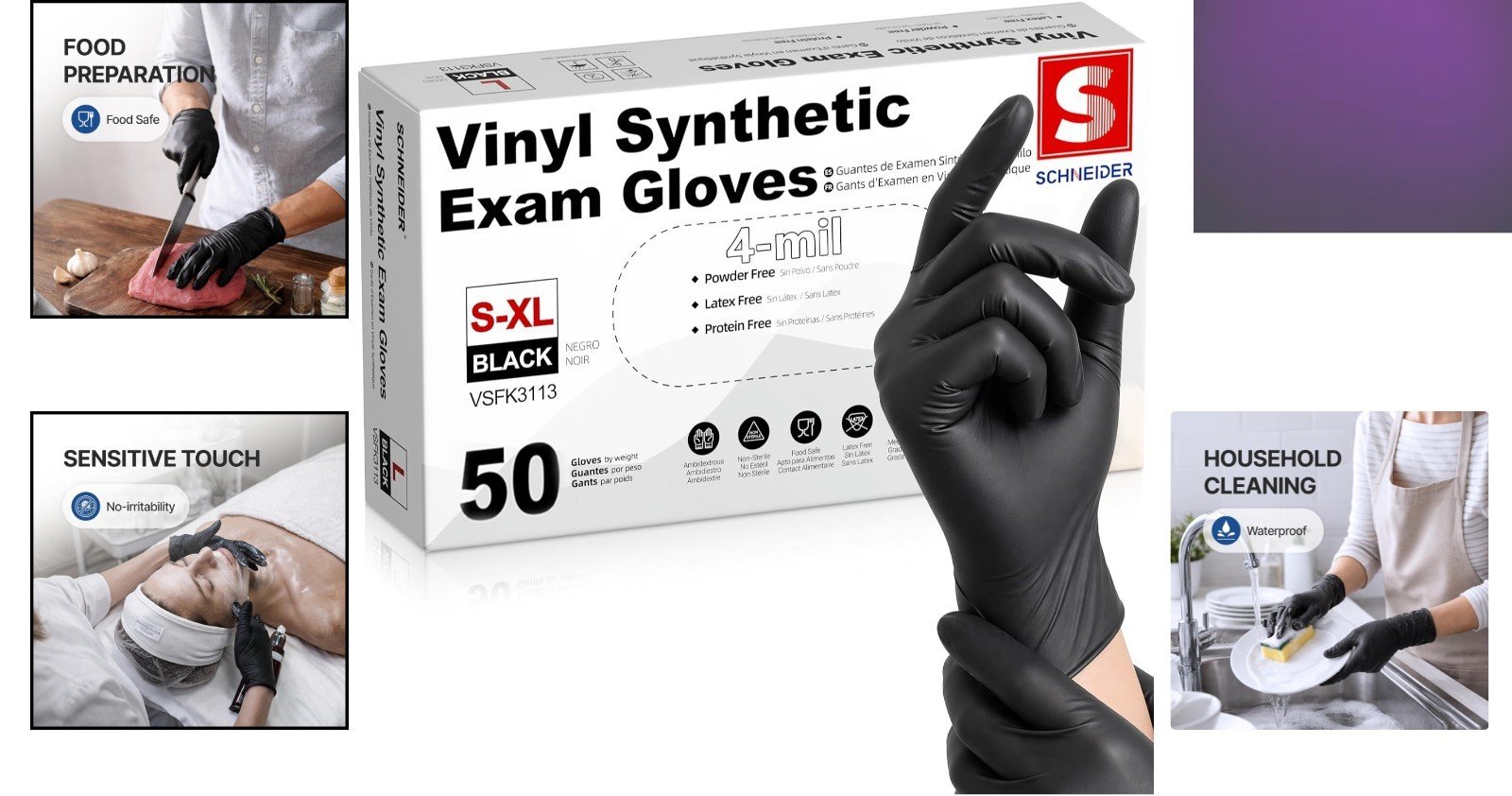 Versatile Vinyl Exam Gloves, 50 Ct, 4 Mil – Black Latex-Free Disposable Gloves