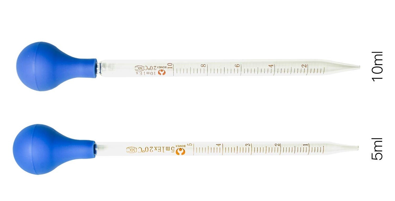 2 Pieces 5ml+10ml Glass Graduated Lab Pipette Droppers for Transfer Liquid Oil