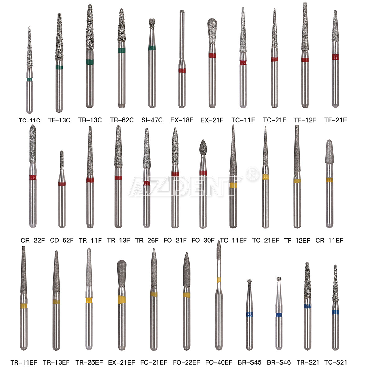 100pcs AZDENT Dental FG Diamond Burs for High Speed Handpiece Friction Grip