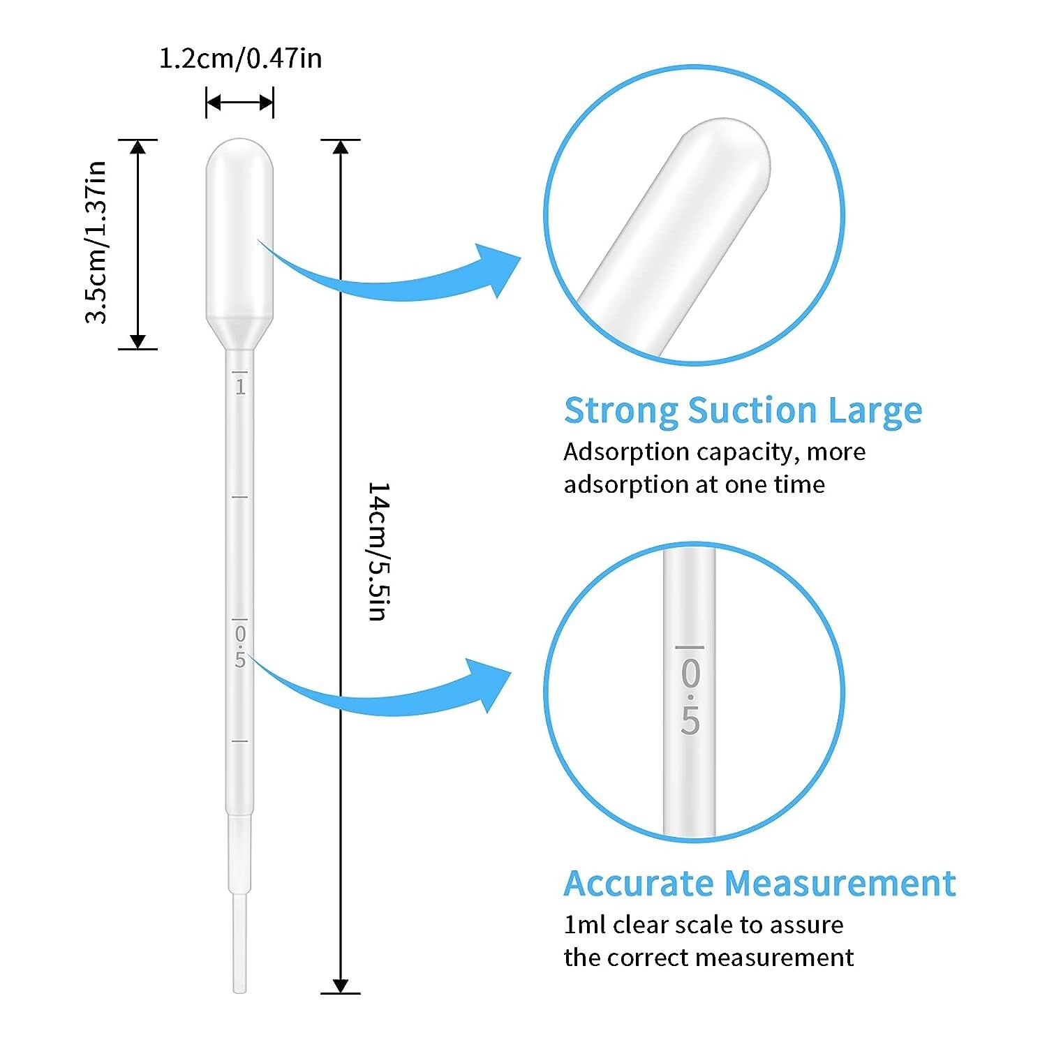 1 ml Durable Dropper Pipette Transfer Graduated Disposable Plastics X 6