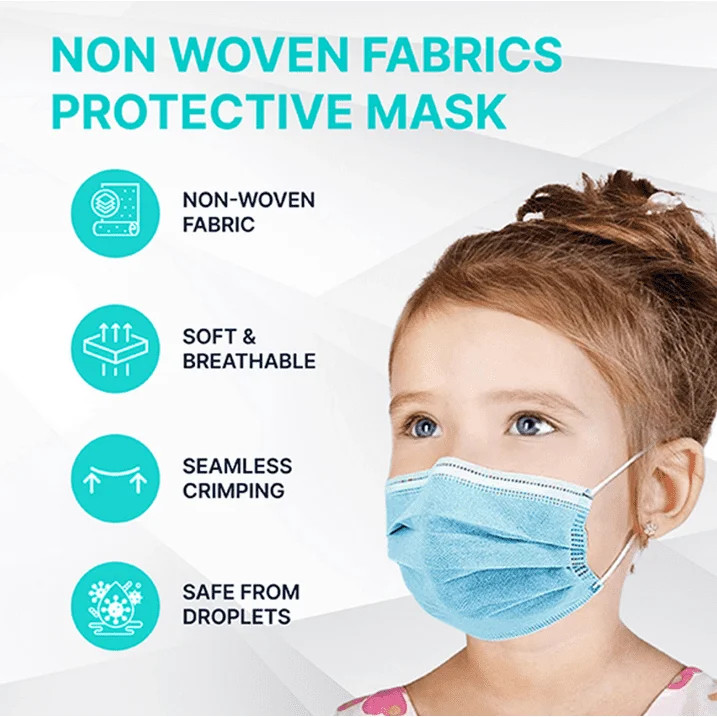 Disposable Kids Face Mask Child Size Pleated 3 Ply – 100 Pieces Children – BLUE