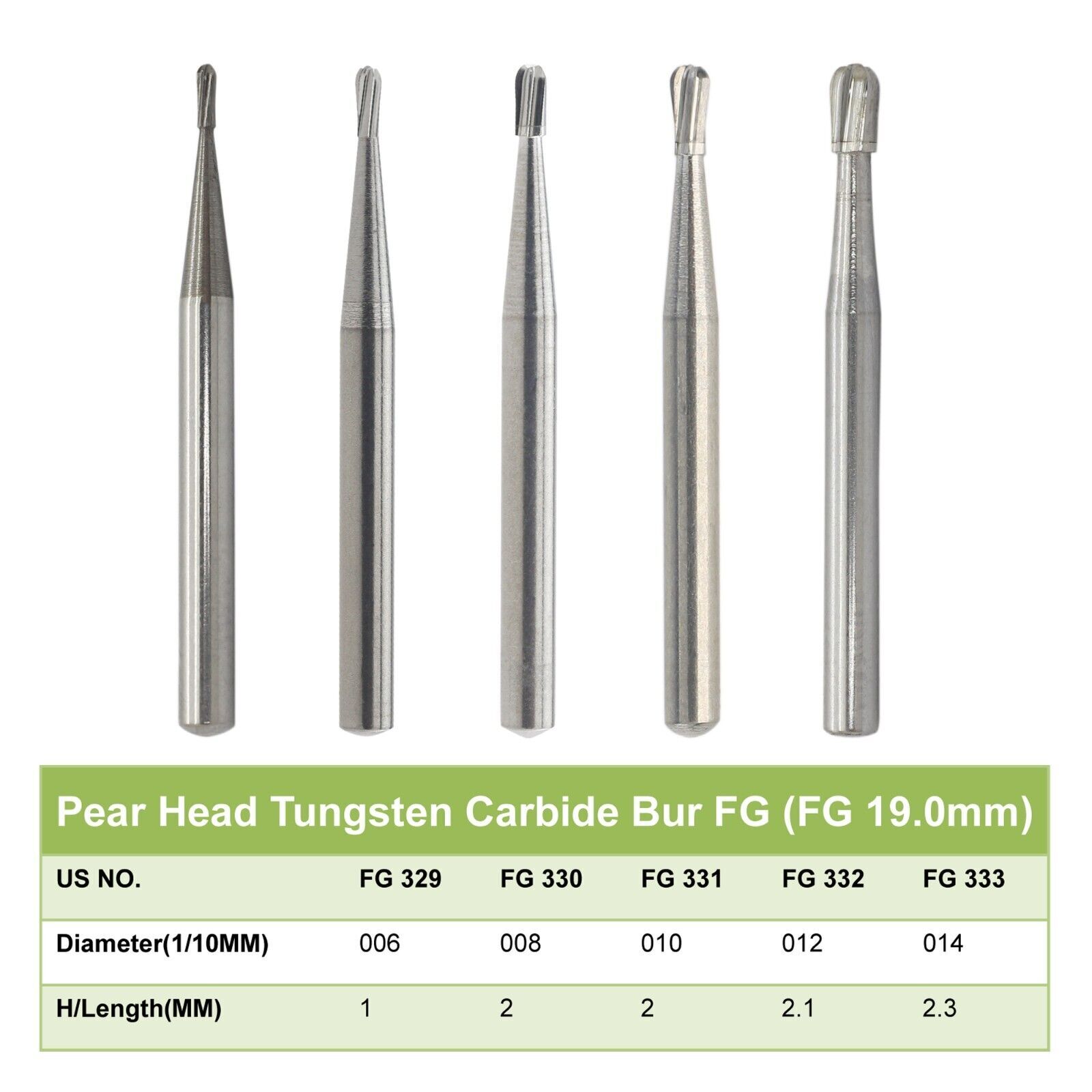 Dental Carbide Bur Tungsten FG 329 330 331 332 333 For High Speed Handpiece Pear