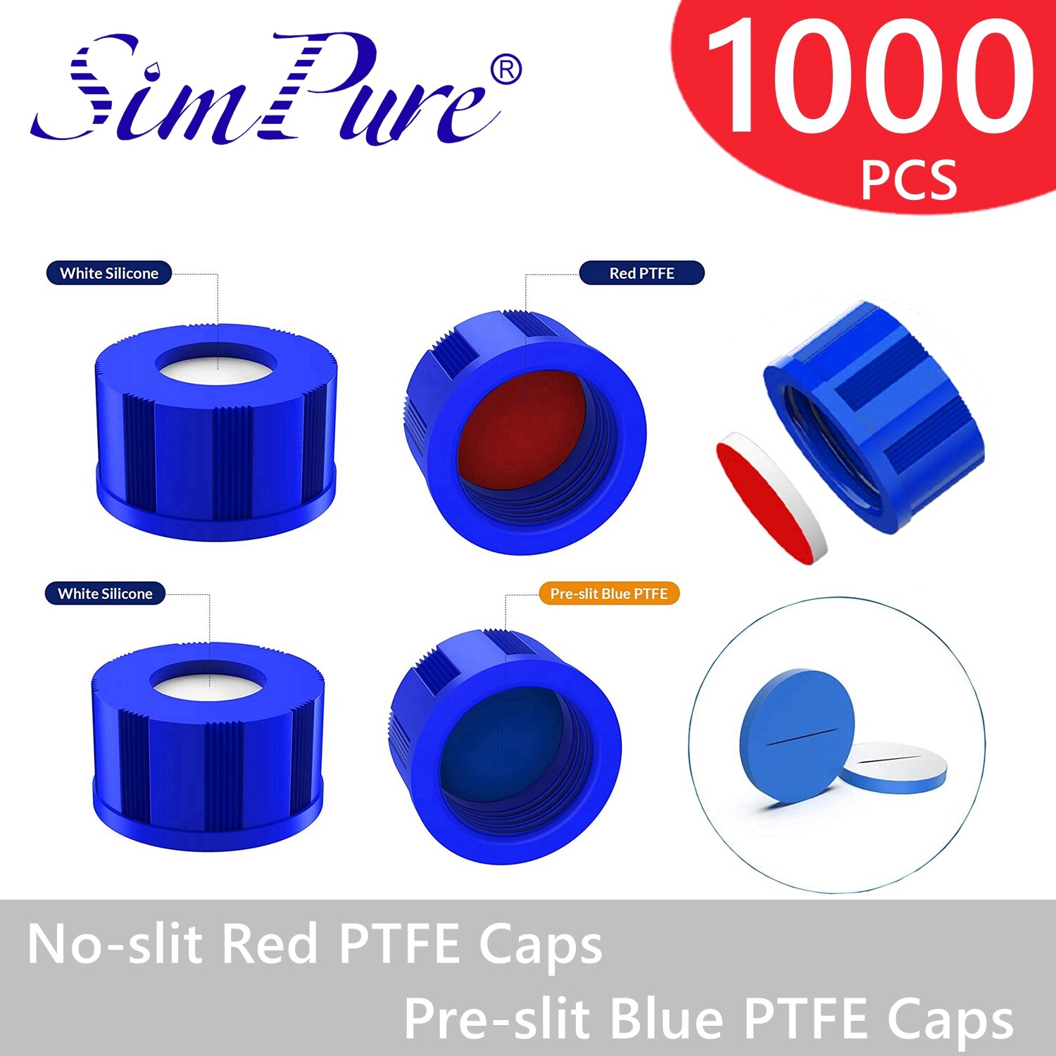 100PCS 9-425 Screw Thread Vial Caps 9mm PTFE/Silicone Septa for Autosampler HPLC