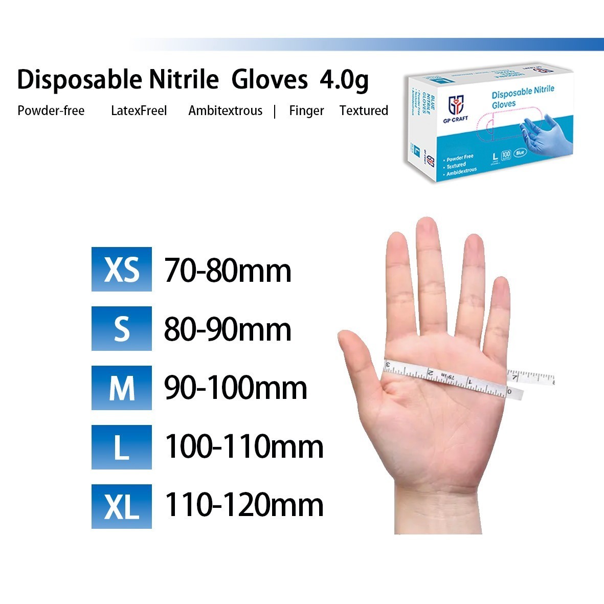 GP Craft Medium Blue Nitrile Gloves 4 Mil Latex-Free Disposable 1000 Count