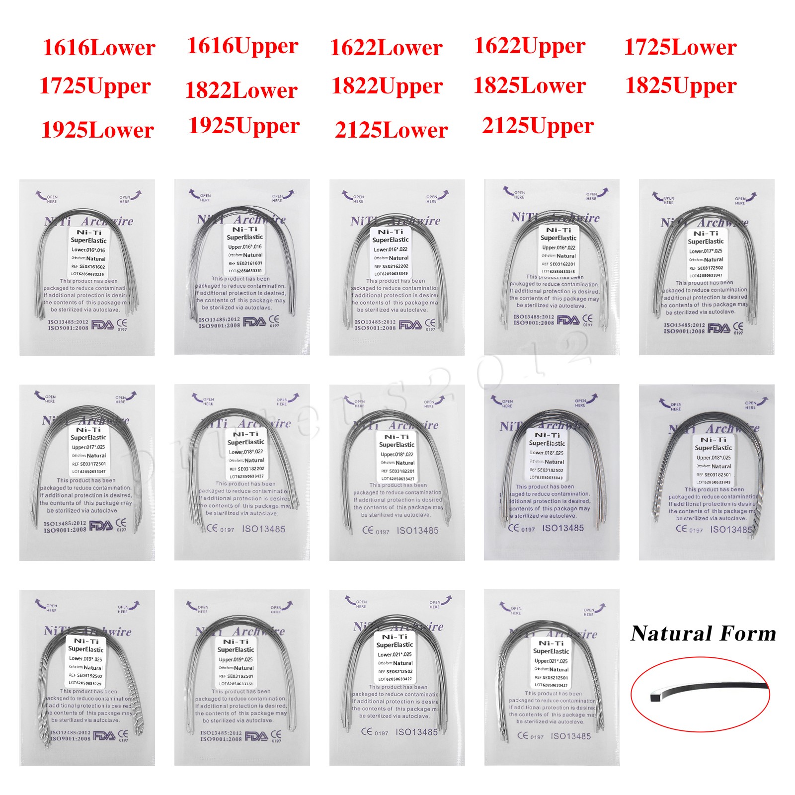 Dental Orthodontic Arch Wire Super Elastic Niti Round Rectangular Natural Form