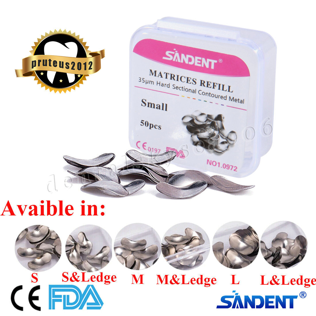 50Pcs Dental Matrices Bands Sectional Contoured Metal Matrix bands S/M/L
